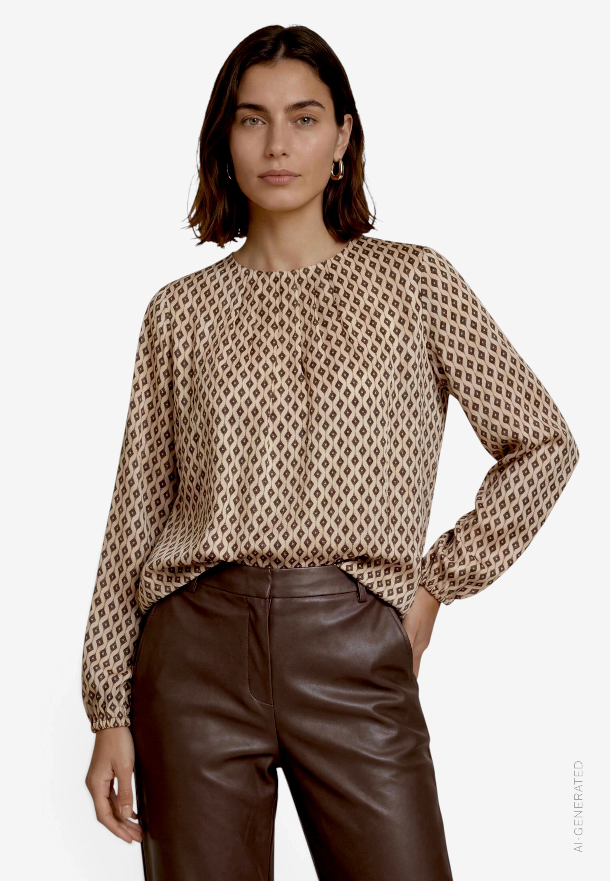 Image of Zero Satinbluse Sommerbluse mit Rundhals und Minimal-Print