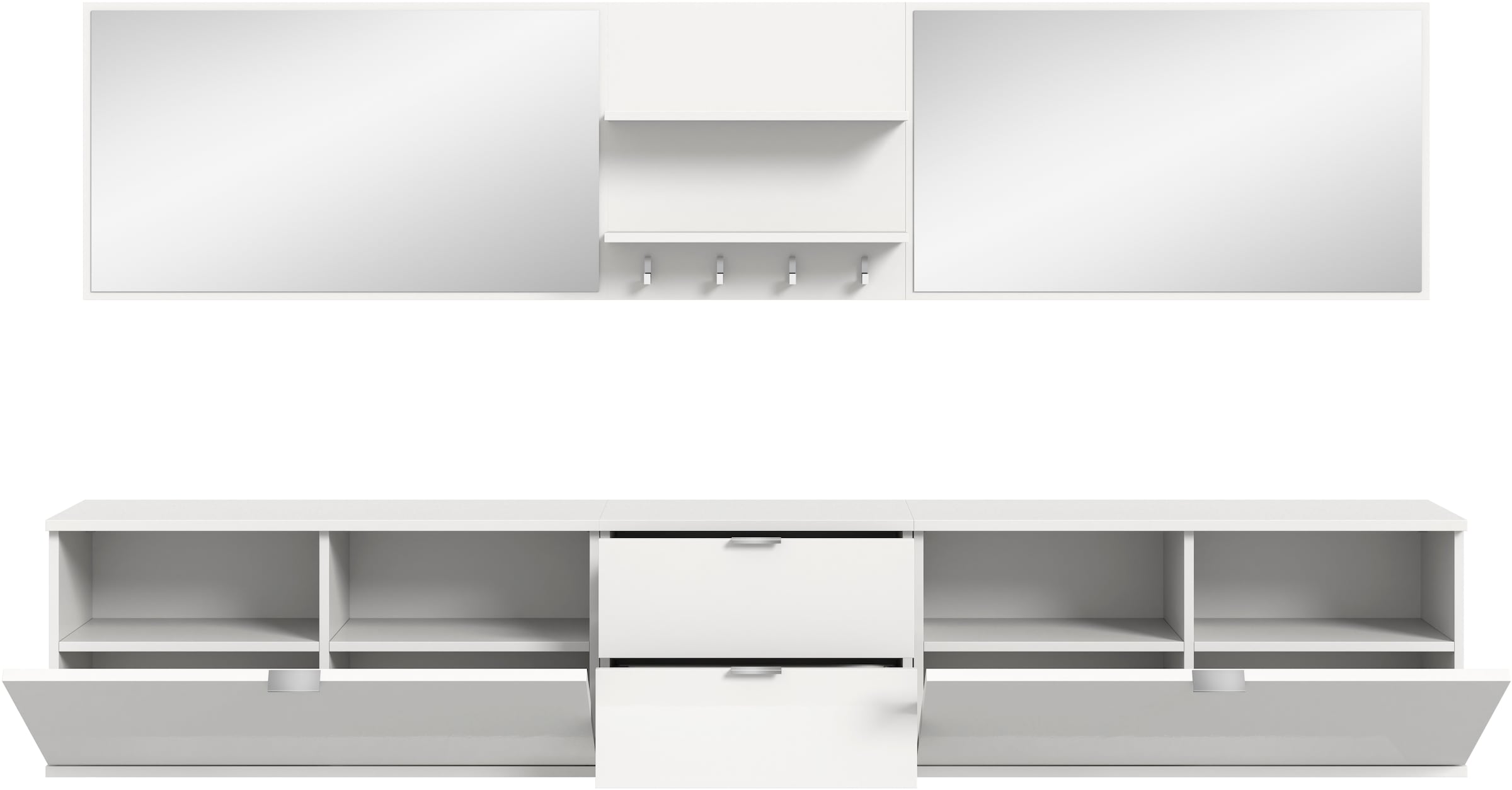 INOSIGN Garderoben-Set »Trondheim, Garderobenset 6-tlg. Breite 236 cm,«, (6 St.), hochglanz, best. aus: 2x Spiegel, Paneele, 3x Kommoden, Flur