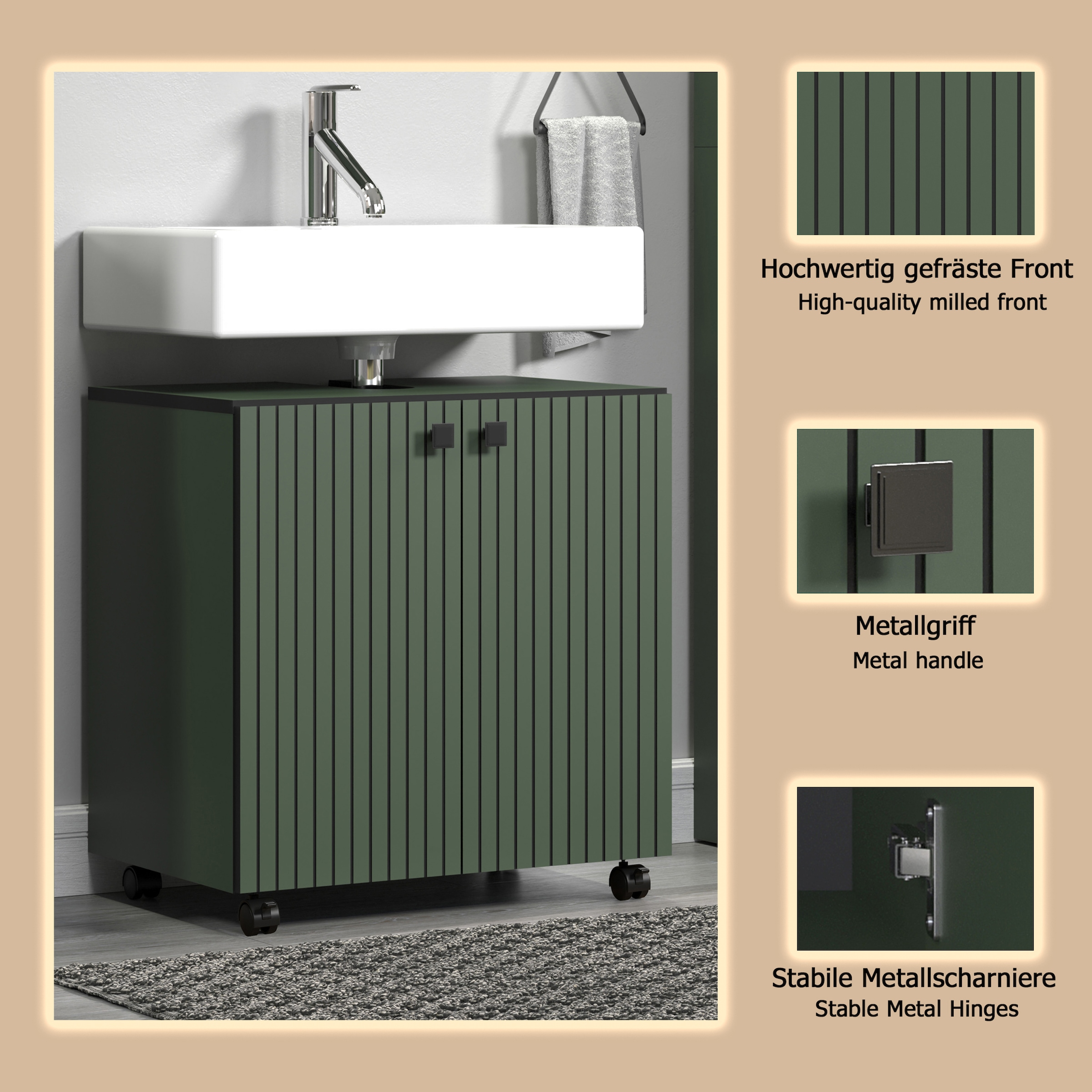 welltime Waschbeckenunterschrank »Amrum«, Waschtisch auf Rollen - (B/T/H) wahlweise 60-80/42/64 cm