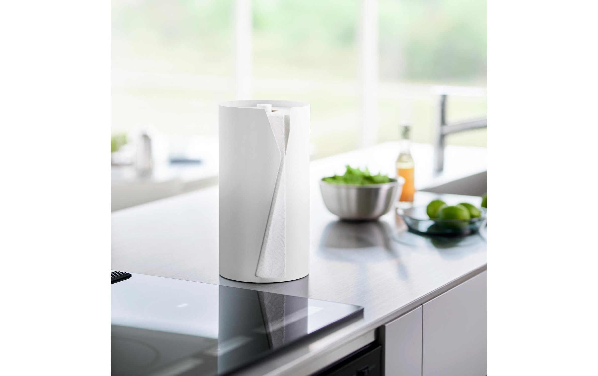 Yamazaki Porte-rouleau de cuisine »Tower 16 x 16 x 30.2 cm« Runder Küchenrollenhalter aus Stahl mit beschwerter Basis