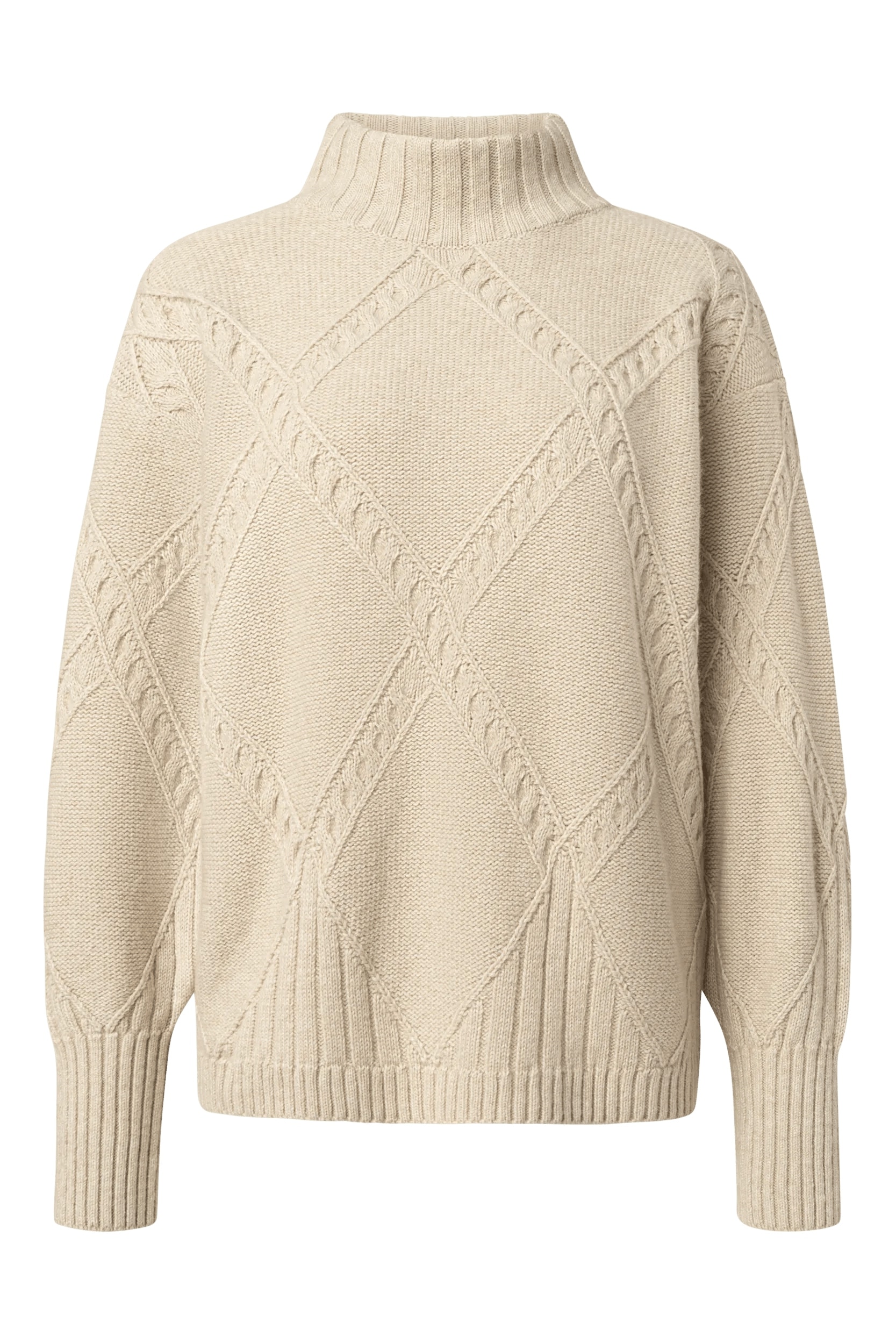 Image of JOOP Stehkragenpullover "Konfia" Rautenmuster mit Zopfstrickdetails, Rippbündchen, Kaschmir-Anteil