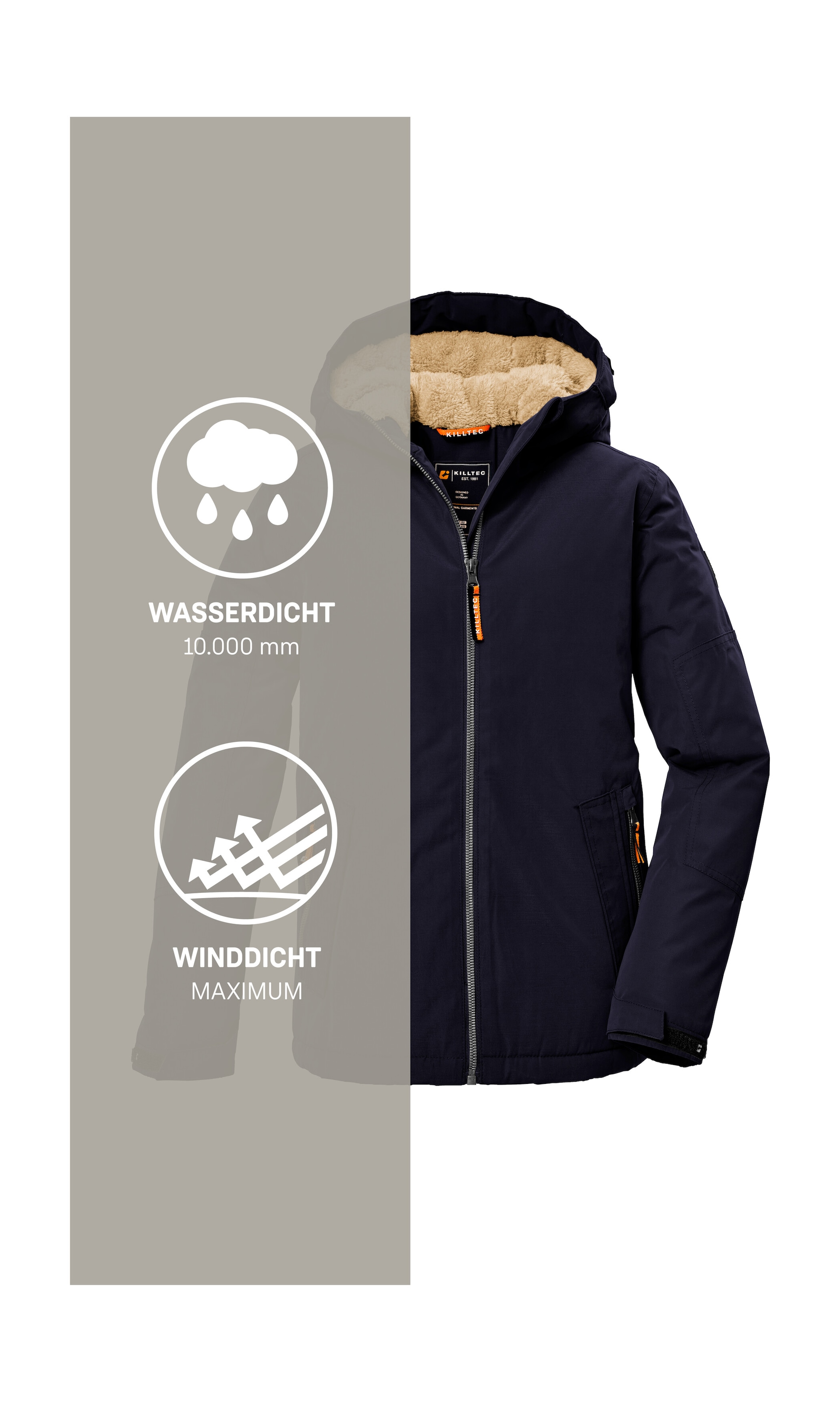 Killtec Funktionsjacke »KOW 377 BYS JCKT«, Wasserdichte Funktionsjacke mit Kapuze, warmem Futter und Kinnschutz