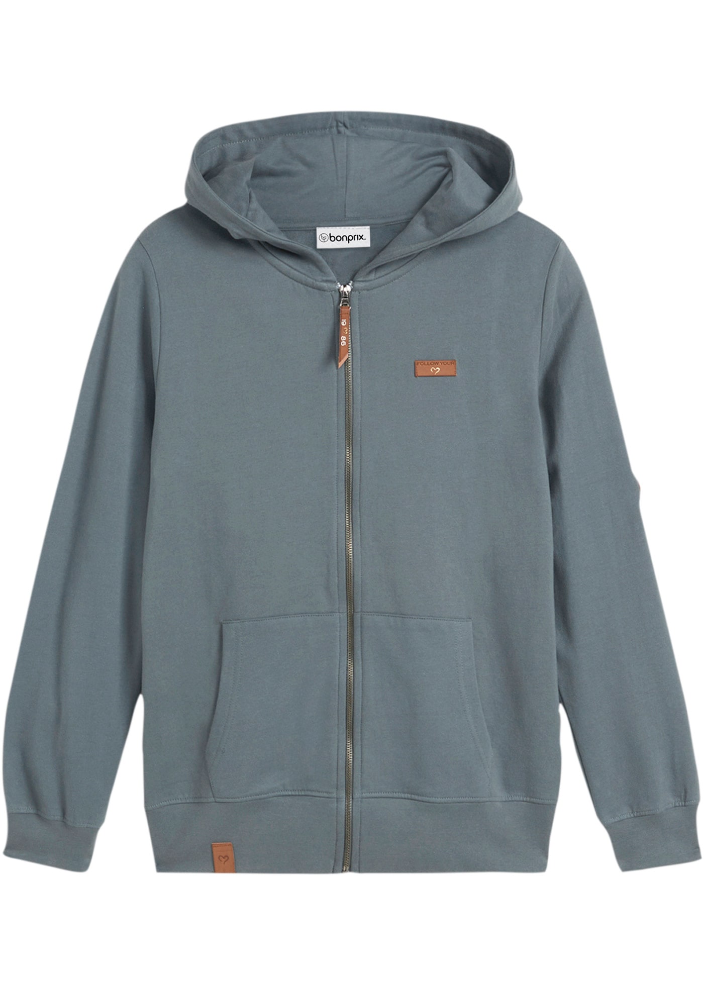 bonprix Kapuzensweatjacke mit Kapuze, mit Kängurutaschen, aus Baumwolle, mit Reissverschluss