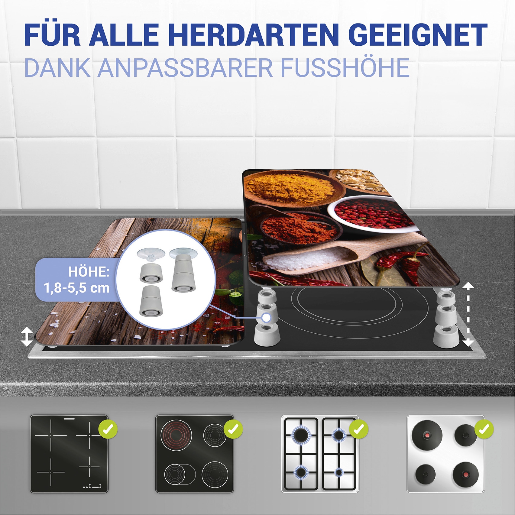 WENKO Herd-Abdeckplatte »Universal Modell Gewürze«, (Set, 2 tlg.), Herdabdeckung für alle Herdarten, kratzfest, mit rutschfesten Füssen
