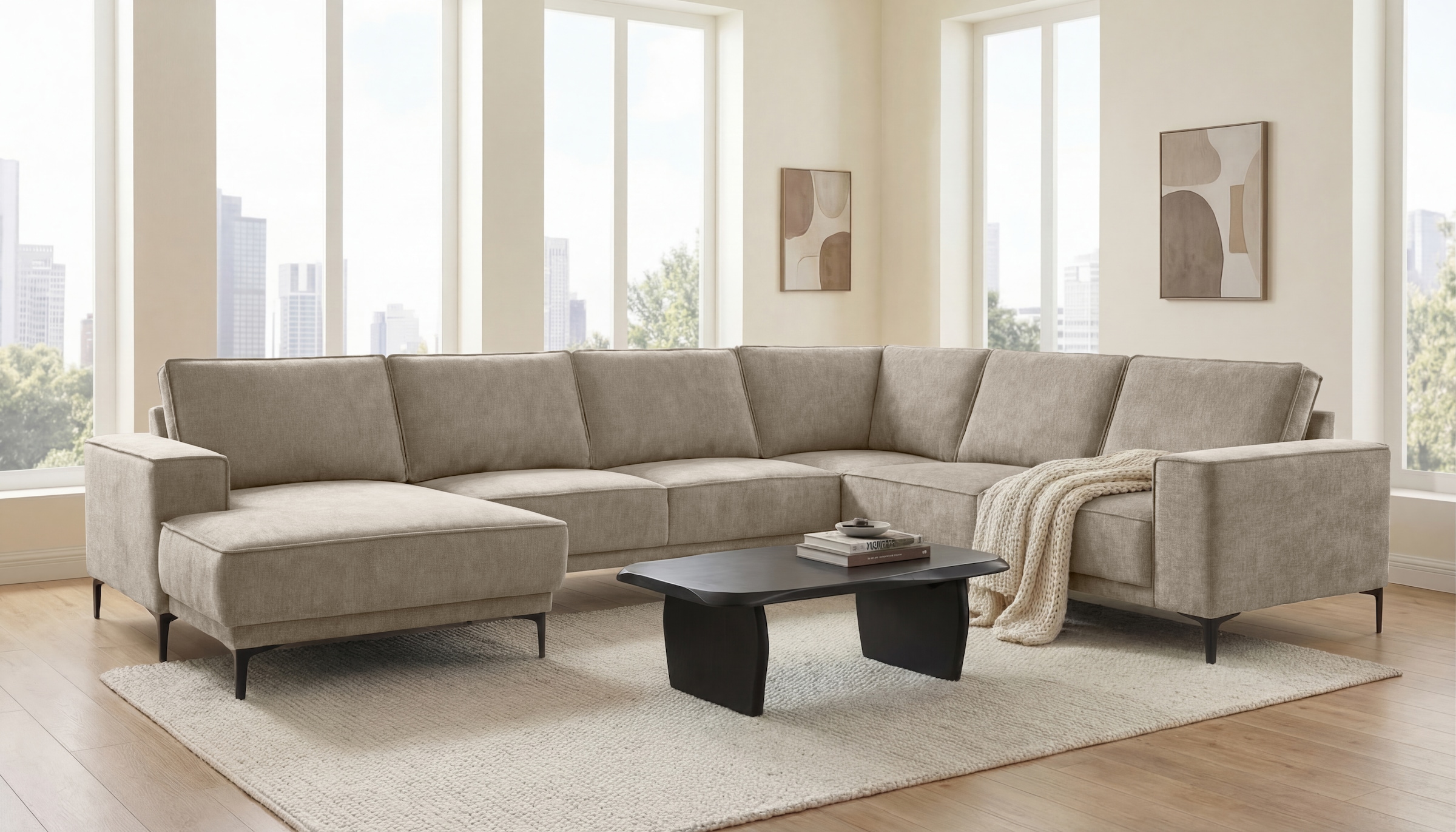 Home affaire Wohnlandschaft »OLAND Bouclé U-Form, XXL, B: 342 cm, Skandi-Design« Skandi-Design in Struktur, Flachgewebe, Luxus-Microfaser, Boucle
