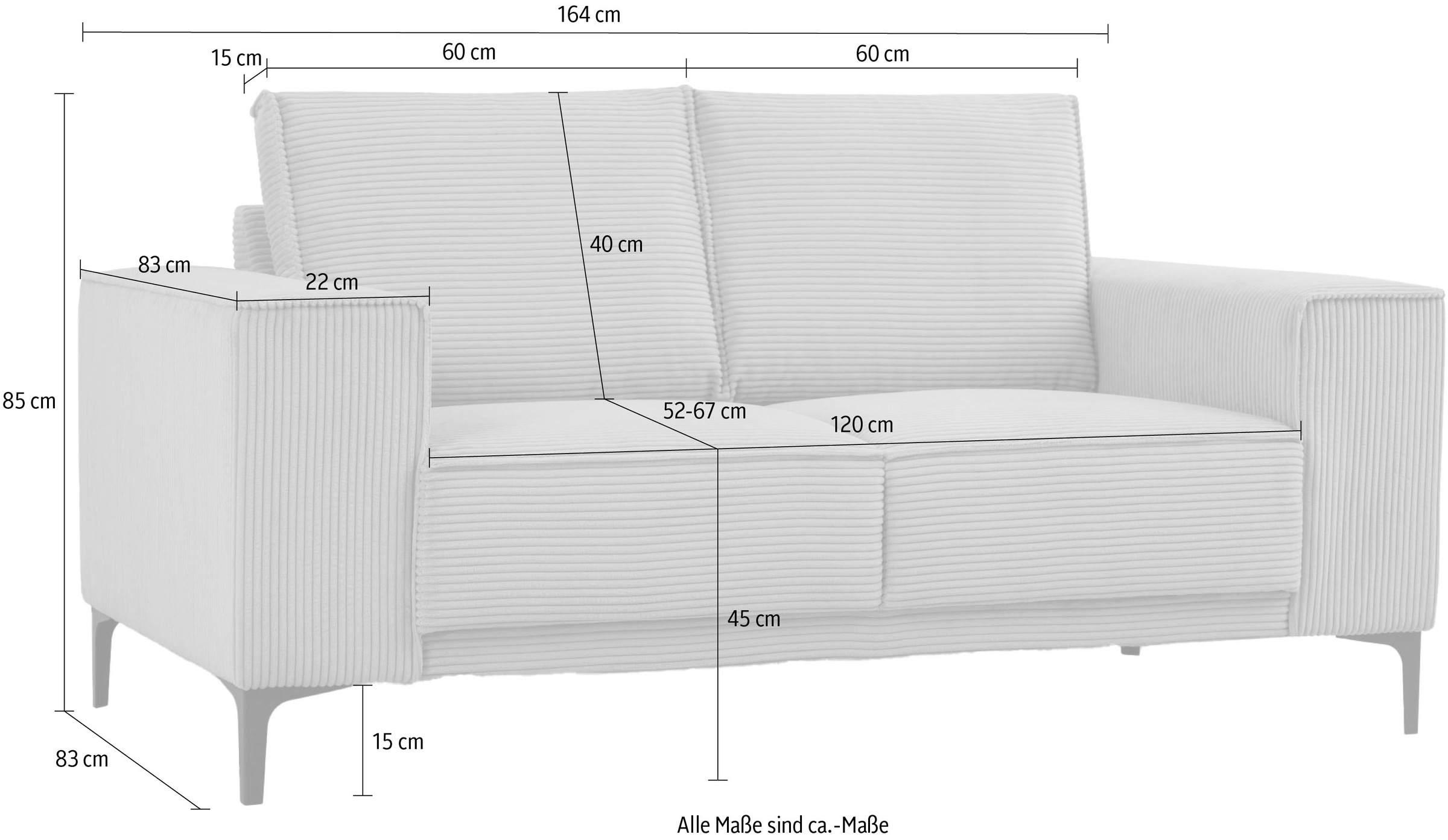 GOODproduct 2-Sitzer »OLAND Cord, Sofa, B: 164 cm, Skandi-Design« 164 cm, Wellenunterfederung, Skandi-Design, Metallfüsse