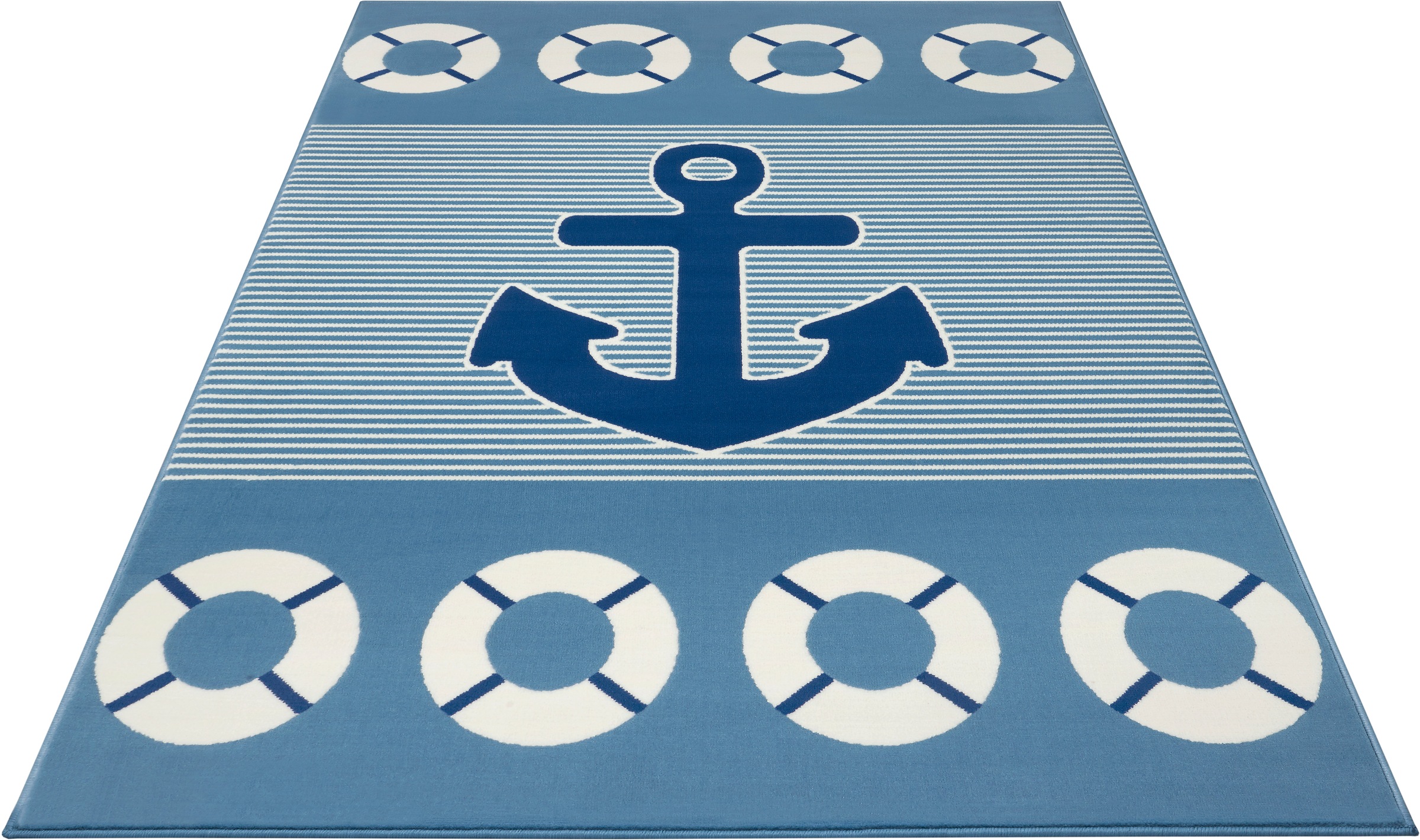 Image of HANSE Home Kinderteppich »Take a Cruise«, rechteckig, 9 mm Höhe, Motiv Anker, Rettungsring, Maritim, Kurzflor, Kinderzimmer, Strapazierfähig, Pflegeleicht bei Ackermann Versand Schweiz