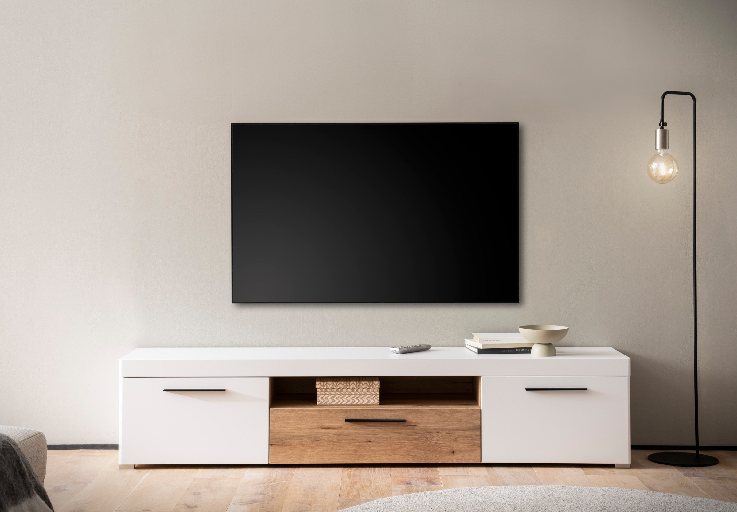 Image of Home affaire Lowboard "Salerno, moderner Unterschrank, Kommode in Weiss mit Eiche Evoke Dekor" Metallgriffe, ausreichend Stauraum, vielseitig einsetzbar, 205cm breit