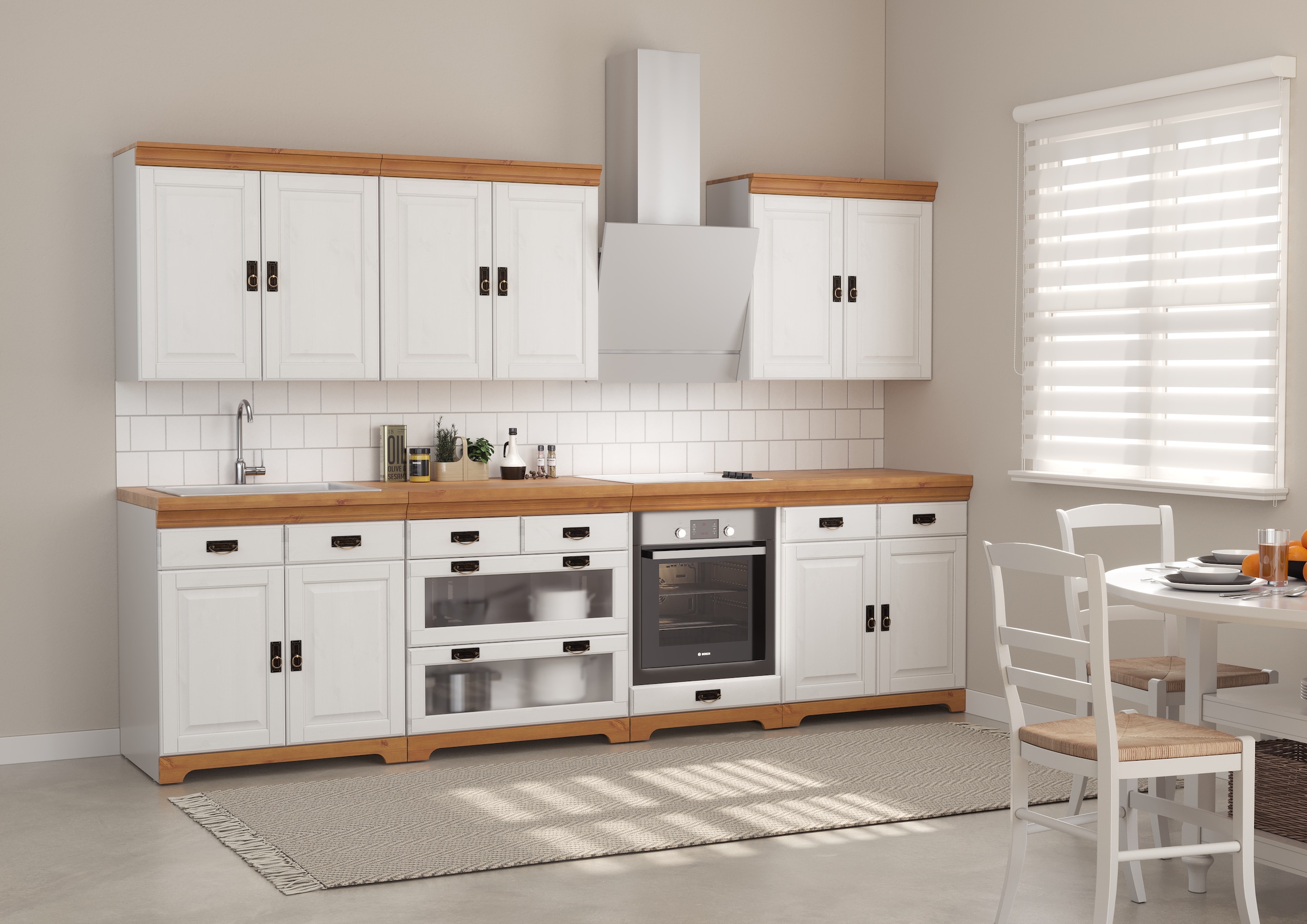 GOODproduct Armoire basse »Rügen« Breite 80 cm, Kiefer massiv, Schubkästen mit Glaseinsatz