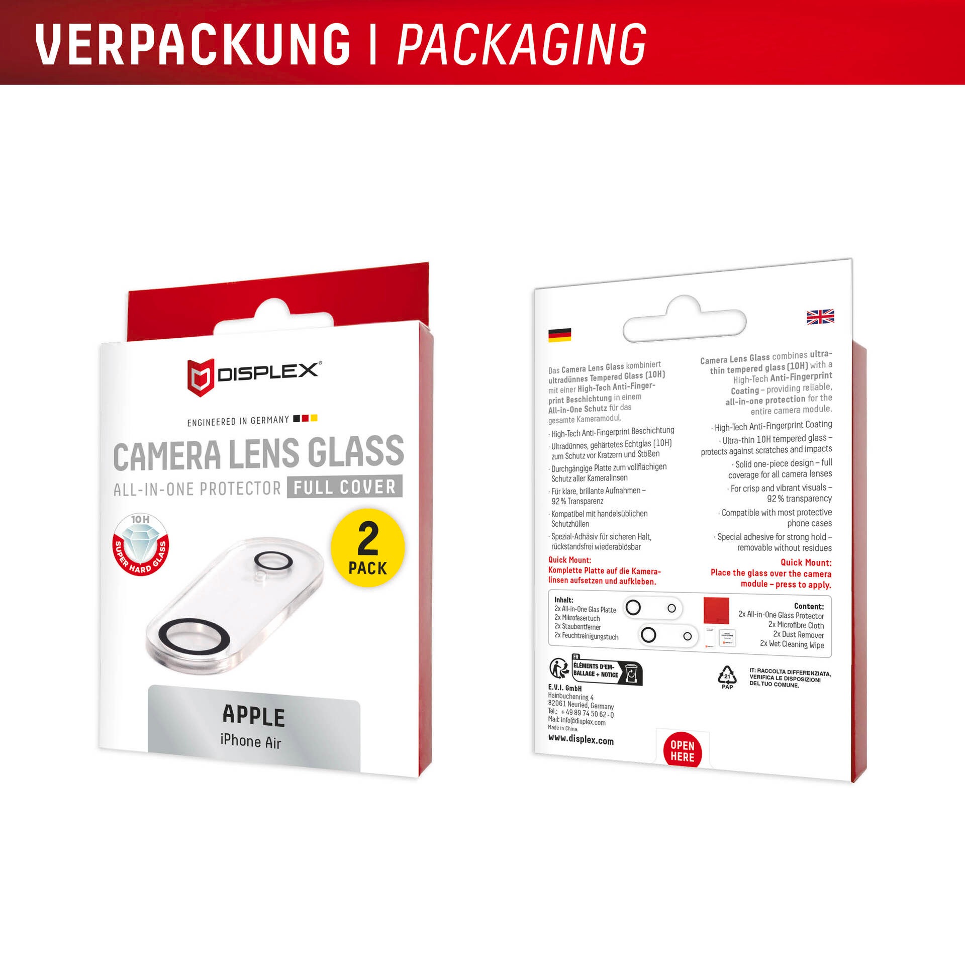 Displex Verre de protection pour appareil photo »Camera Lens Glass Glass All-In-One Protector Full Cover« für Apple iPhone Air Kameraschutz,Linsenschutz,Objektivschutz, kratz- & stossfest