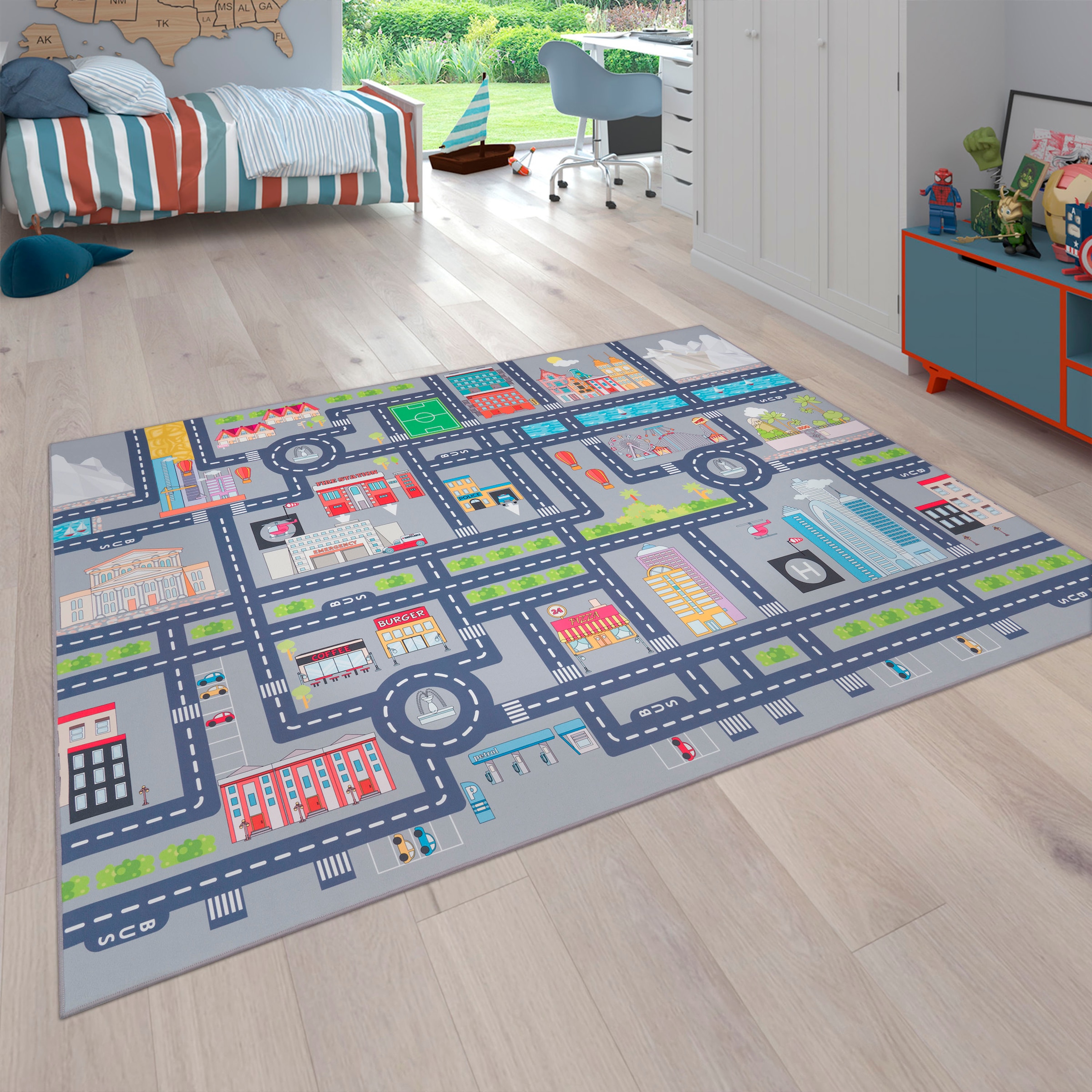Paco Home Kinderteppich »Bino 575«, rechteckig, 4 mm Höhe, Kurzflor, Strassen-Spiel-Teppich, Kinderzimmer