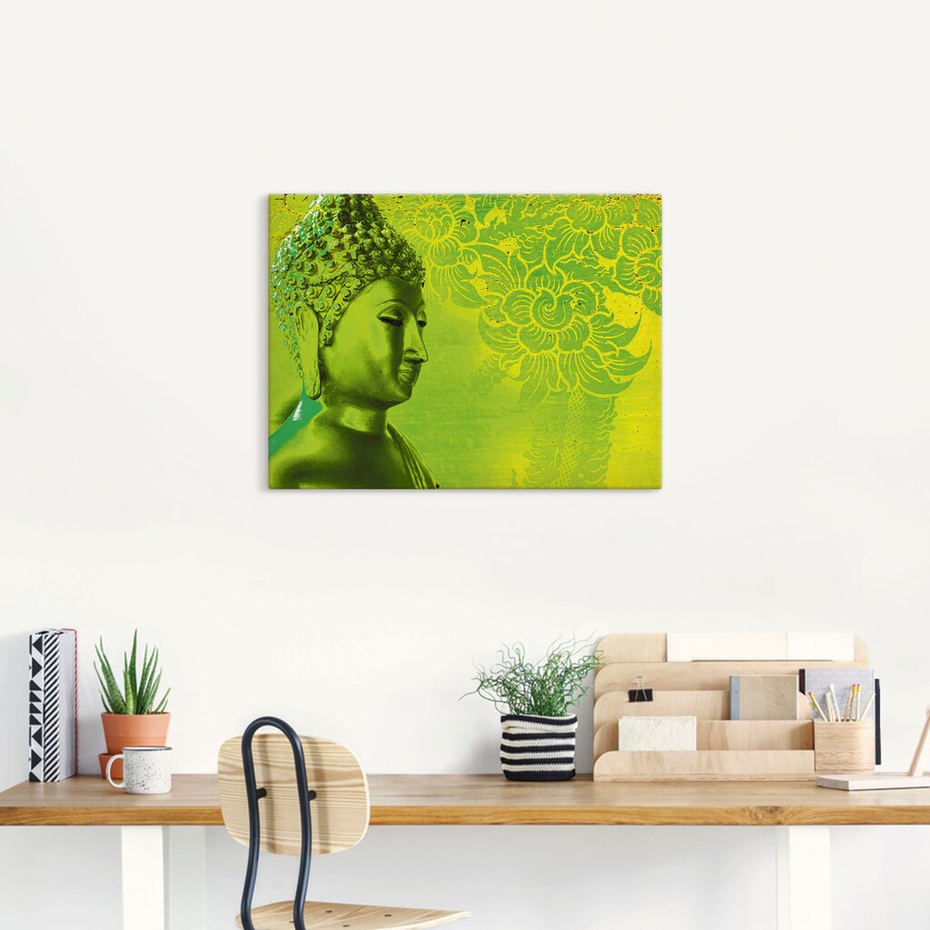Artland Leinwandbild »Buddha Goldstatue - grün«, Religion, (1 St.)