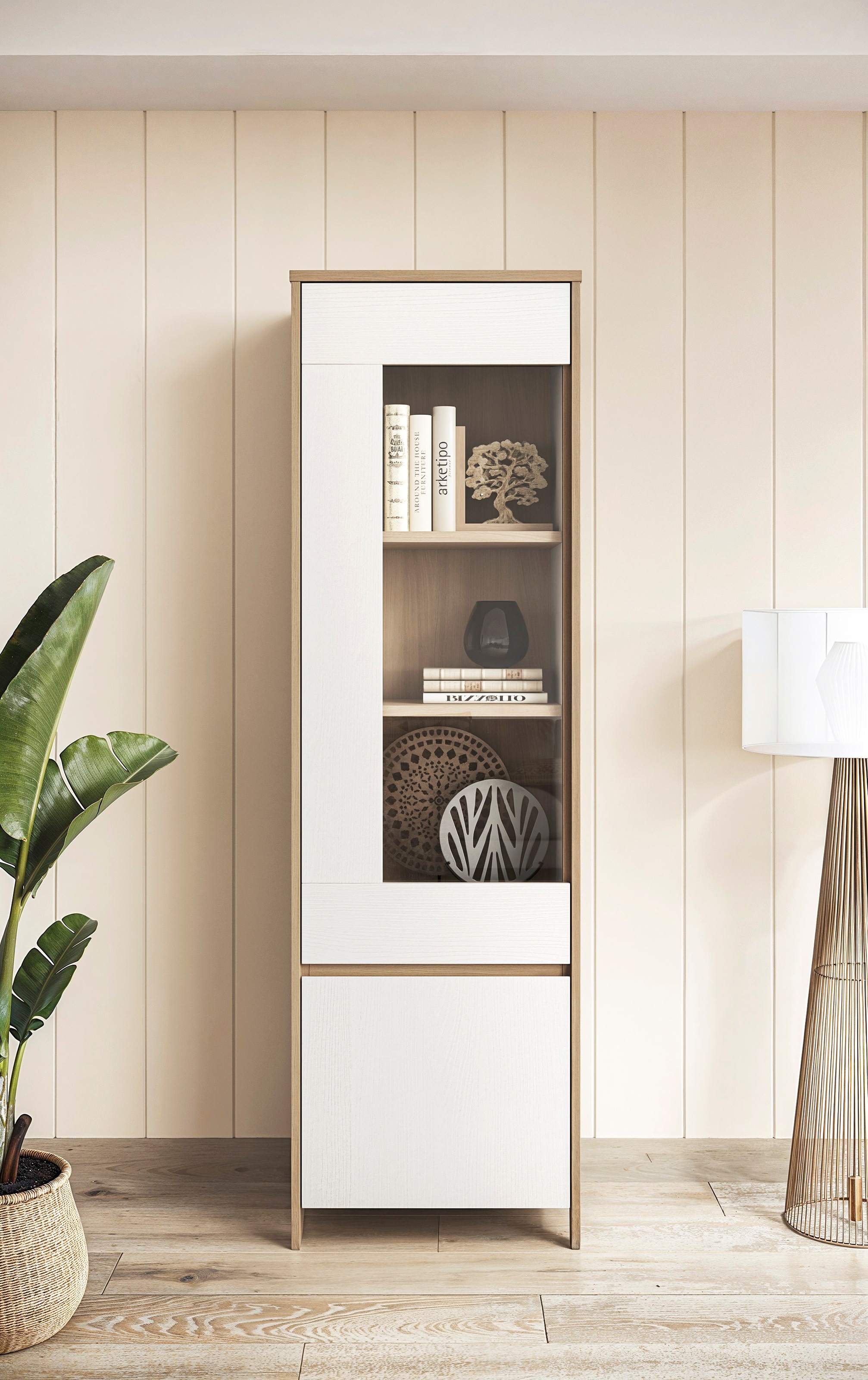 Image of Home affaire Vitrine "Stranda, Hochschrank im Scandi-Style, moderne Glasvitrine" Rahmenoptik, ausreichend Stauraum, vielseitig einsetzbar, 58 cm breit
