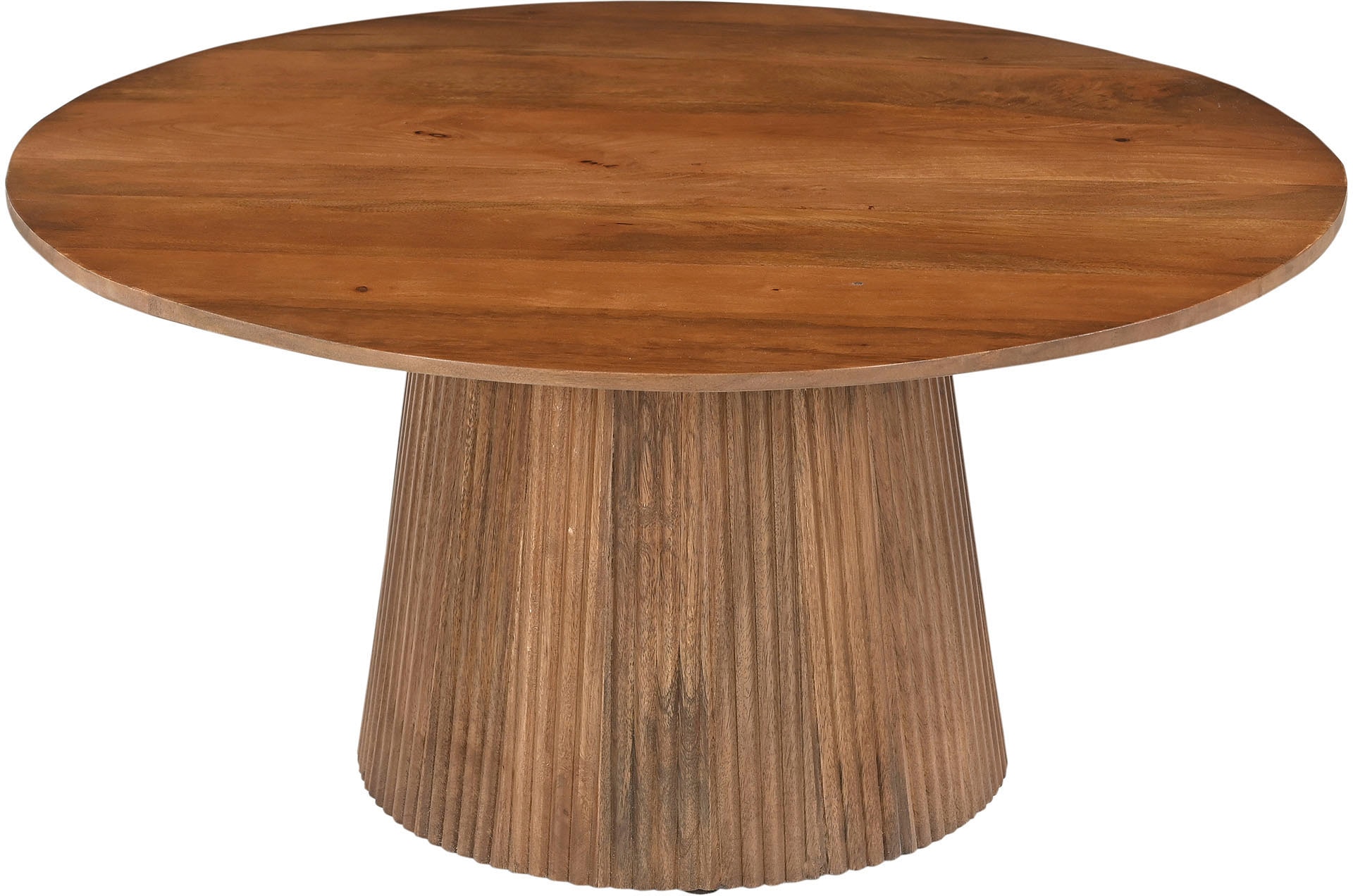SIT Couchtisch »Brüssel aus Mangoholz mit Sockelfuss & Lamellendesign« runde Tischplatte Ø 80 cm & markanter Sockel in Lamellenoptik