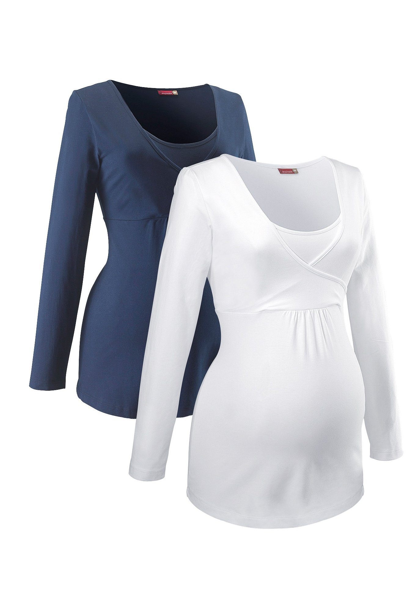 Image of Neun Monate Umstandsshirt "2er Pack Shirts für Schwangerschaft und Stillzeit" Packung, 2, 2 Stk. Langarm, Basic-Schnitt, unifarben, V-Ausschnitt, aus Jerseystoff