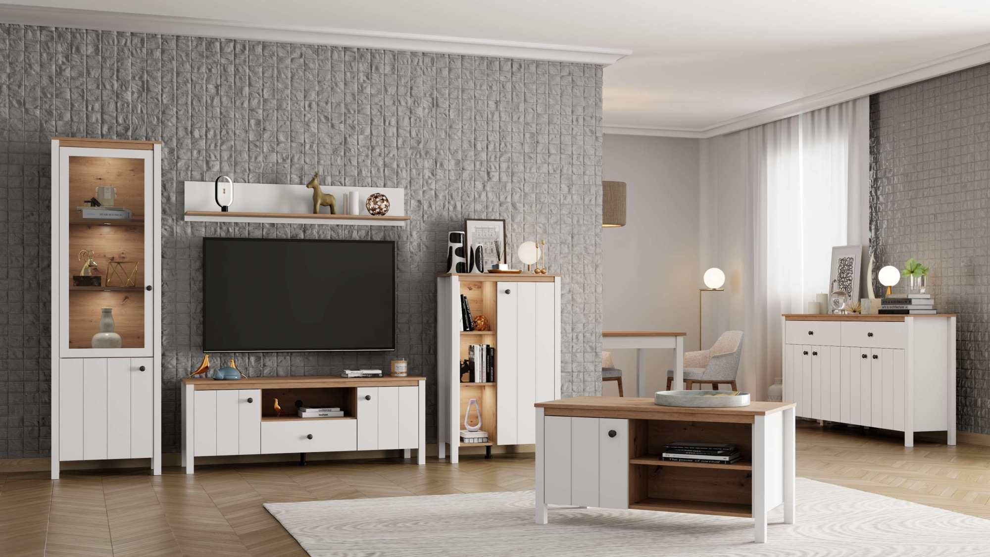 Home affaire Lowboard »BEDFORD, TV-Board, TV-Kommode, TV-Schrank, TV-Unterschrank, TV-Möbel« MDF-Profil 2D ummantelt, Hotstamping
