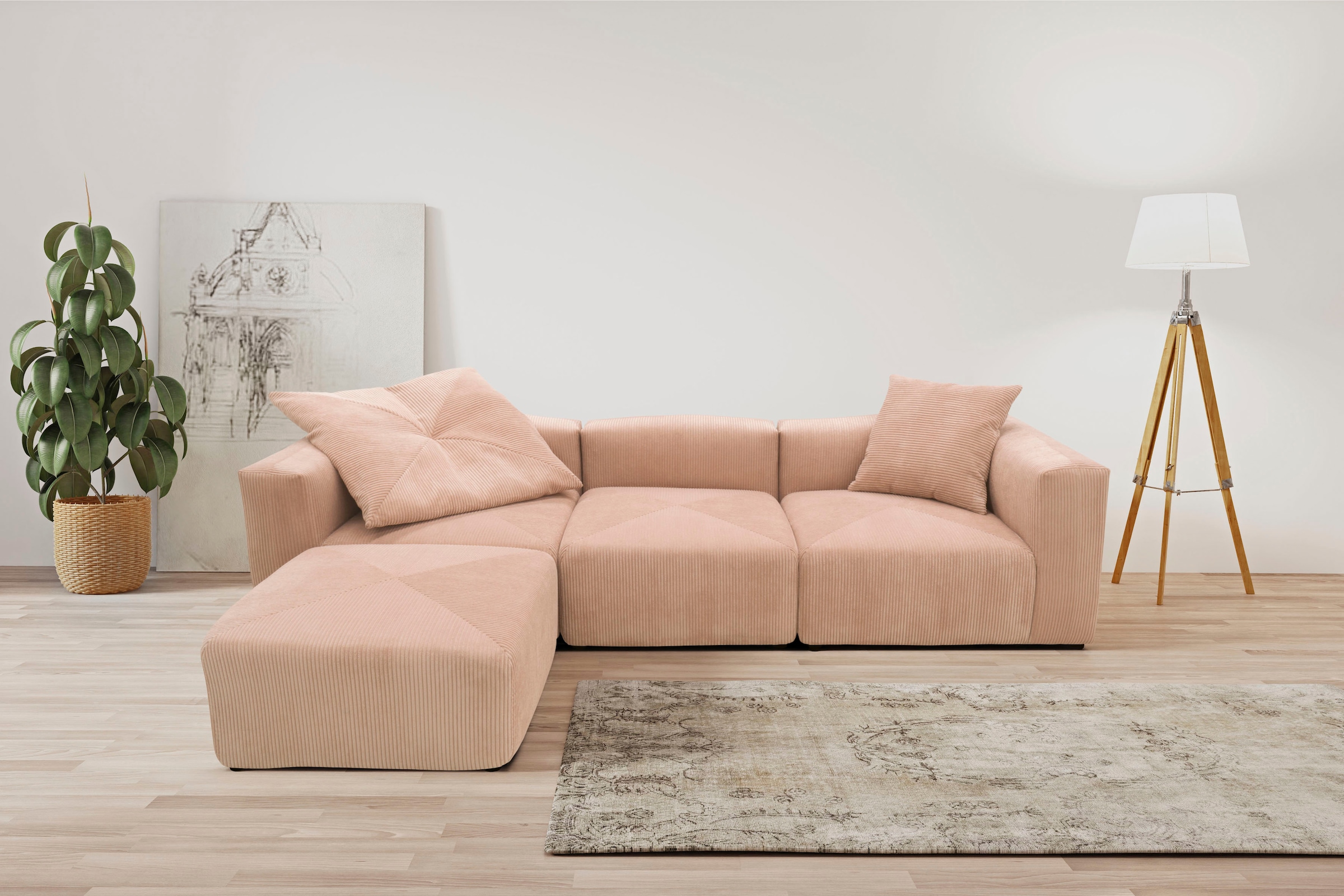 RAUM.ID Ecksofa »Gerrid L-Form«, Cord-Bezug, Modulsofa, bestehend aus Eck- und Mittelelement + Hocker