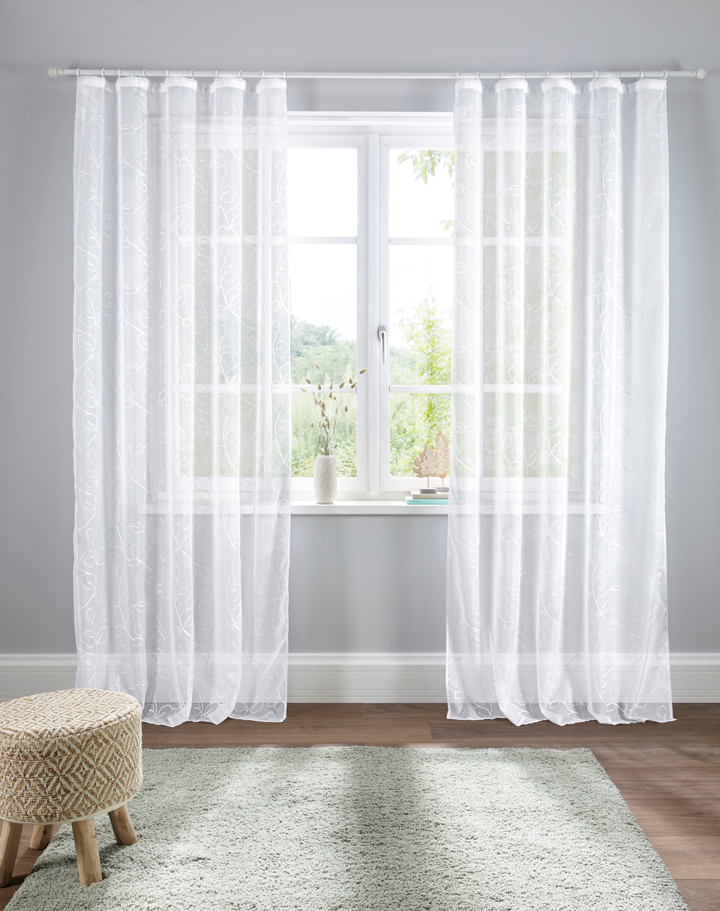 Image of GOODproduct Gardine "Adele, 1 Stück, Kräuselband, transparent, florale Stickerei" Kräuselband 1 Stk. tlg. transparent, mit floraler Stickerei, Voile
