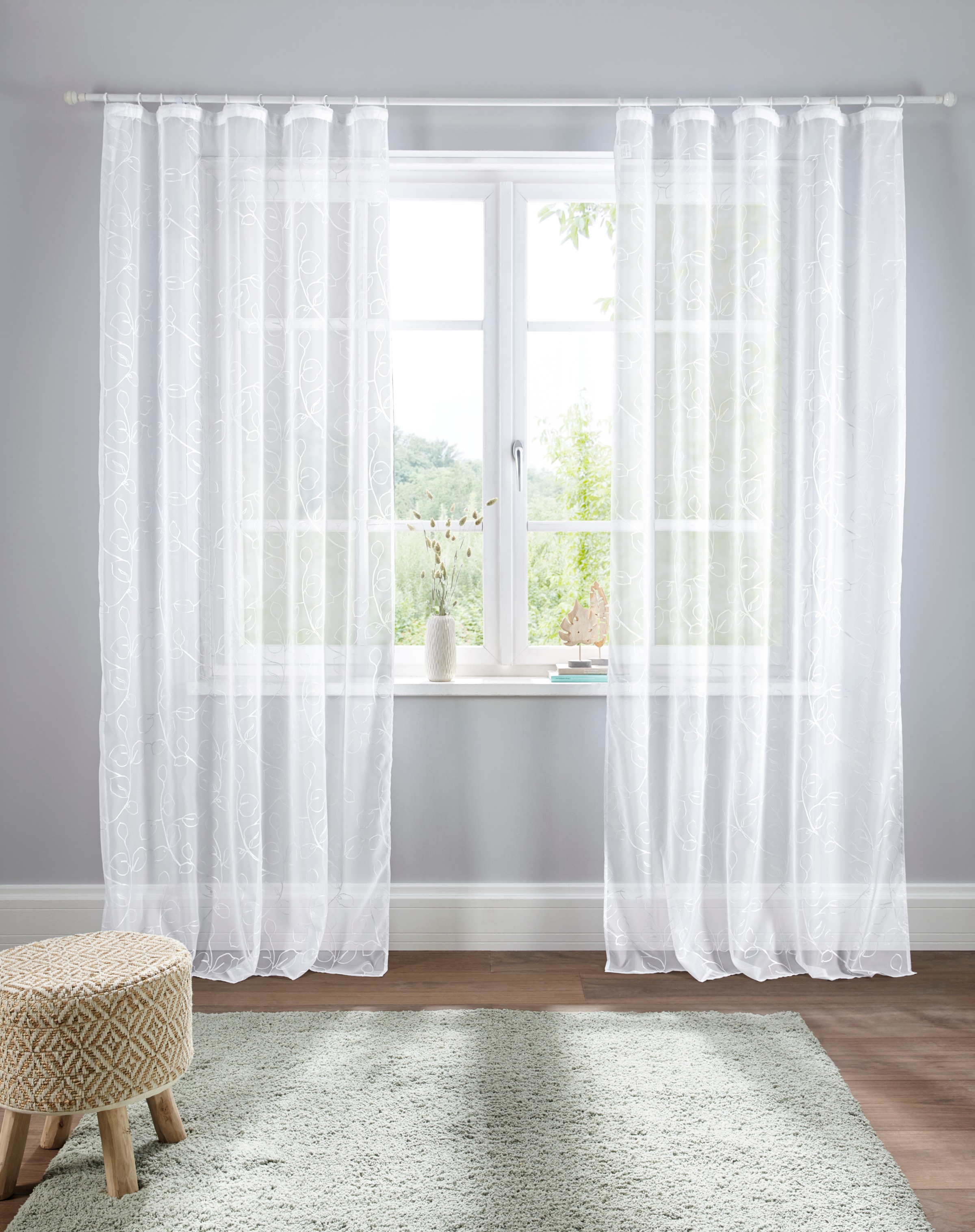 Image of GOODproduct Gardine "Adele" Kräuselband 1 Stk. tlg. transparent, mit floraler Stickerei, Voile
