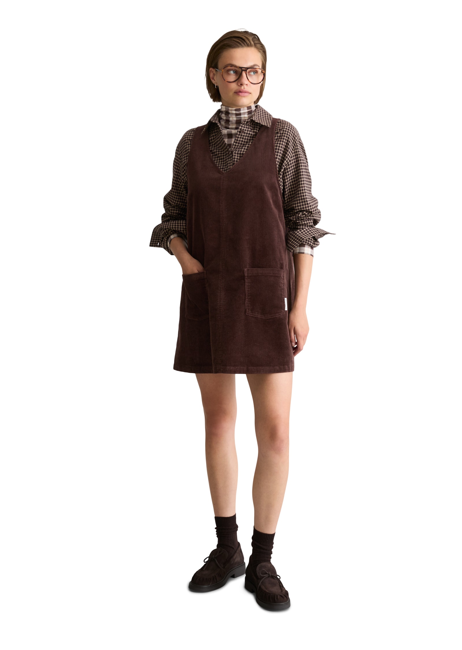Marc O'Polo DENIM Cordkleid aufgesetzte Taschen A-Shape aus Baumwoll-Stretch