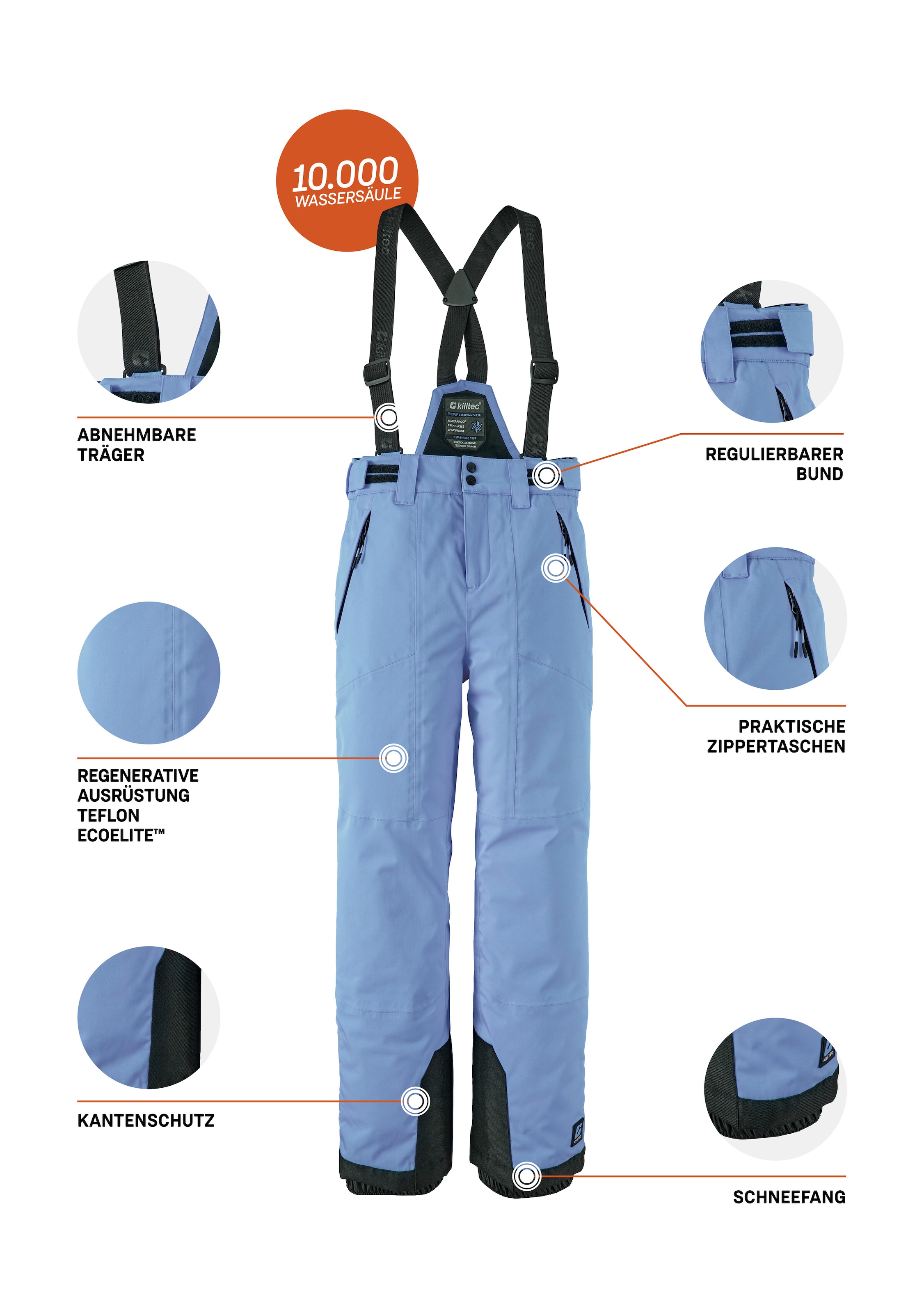 Killtec Pantalon de ski »Girls Skihose 242«  Wasserdicht, atmungsaktiv, abnehmbare Träger, rutschfester Schneefang