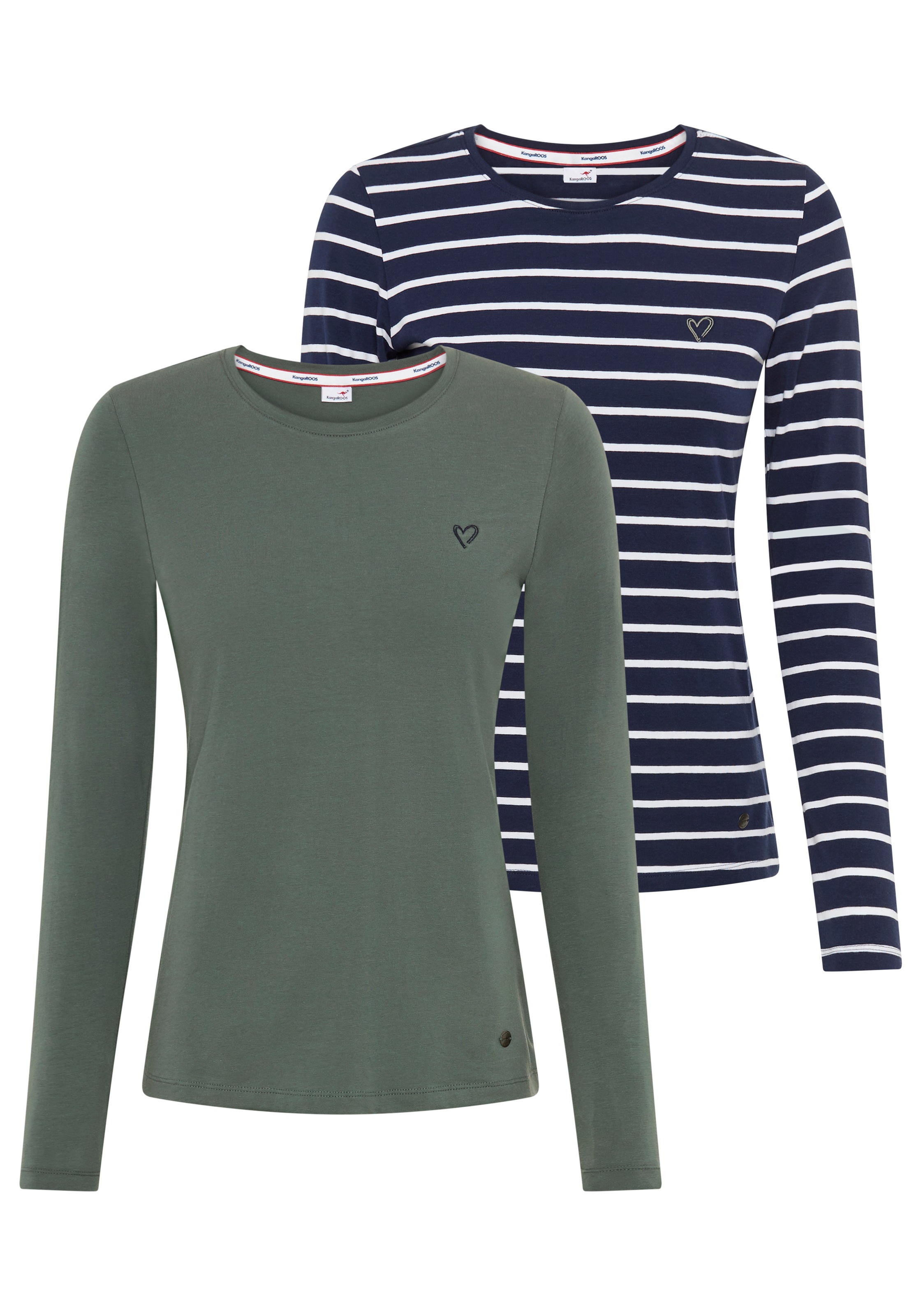 Image of KangaROOS Langarmshirt 2er-Pack, im Doppelpack, gestreift + uni
