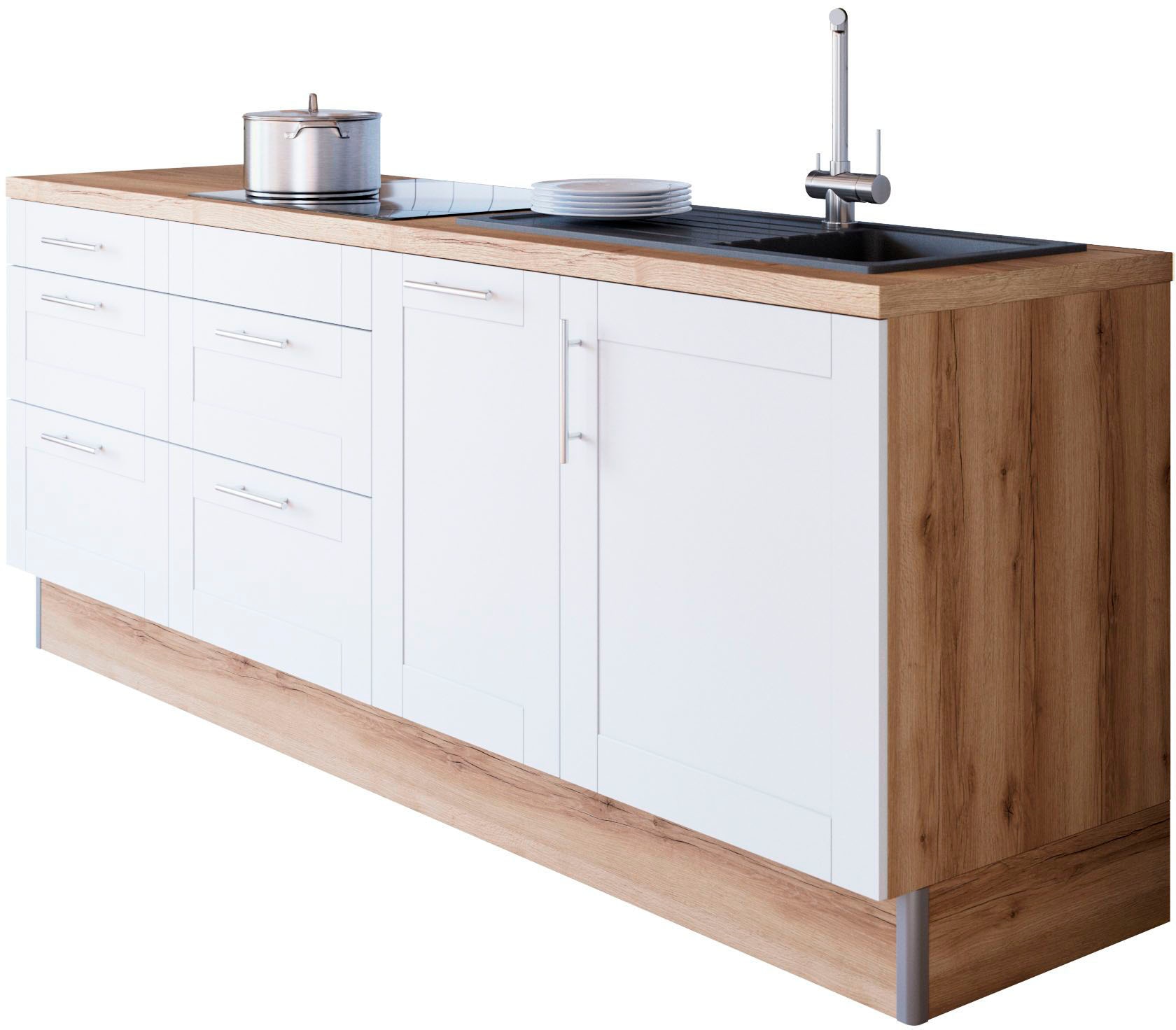 KOCHSTATION Küche »KS-Ahus«, Breite 225 cm, wahlw. Mit E-Geräten, Soft Close Funktion, MDF Fronten