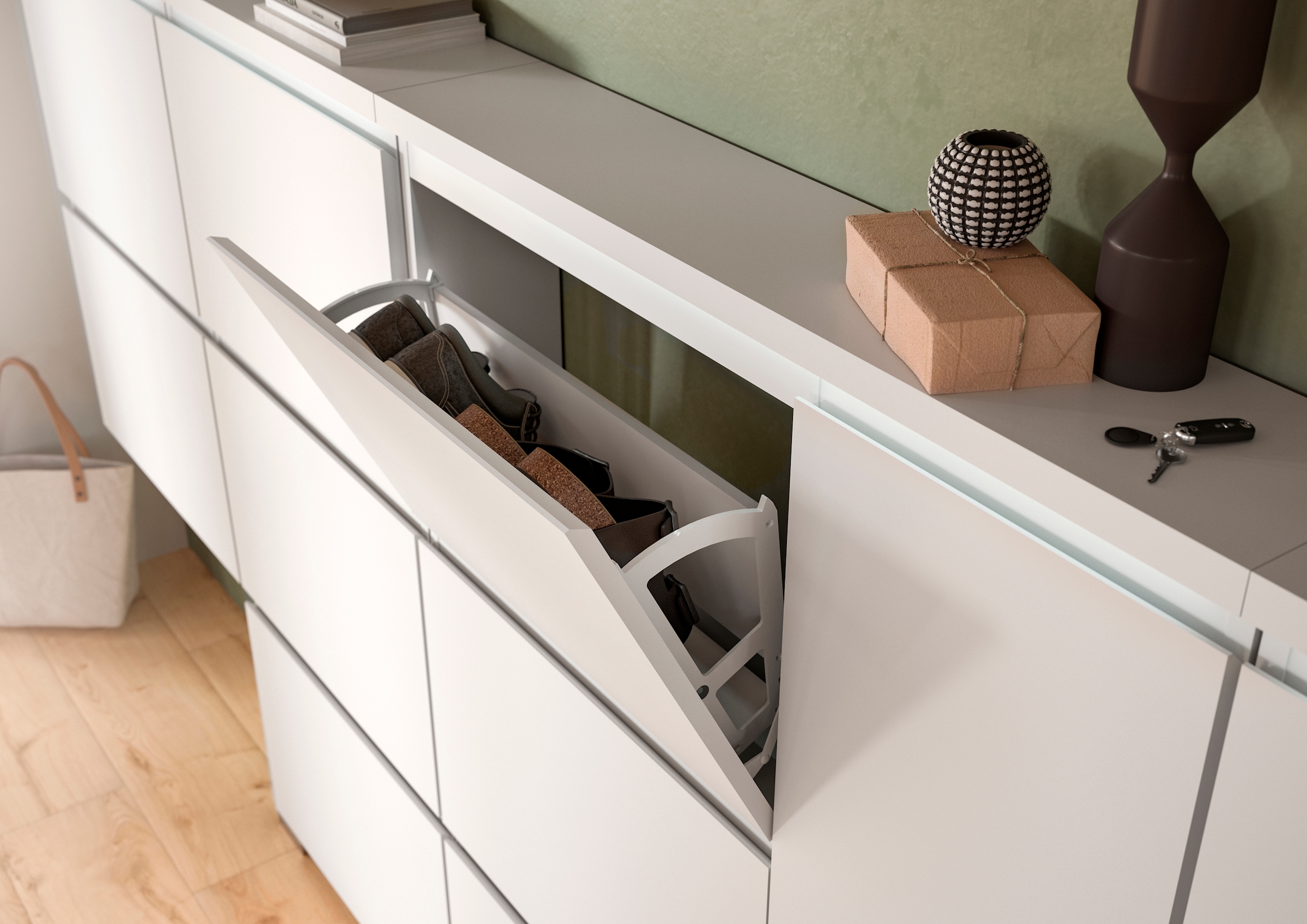 INOSIGN Schuhschrank »Skoskap, Tiefe 27cm, 2 Klappen, 1 Schubkasten, Platz für 8 Schuhpaare« Schuhkipper, Schuhkommode, Schuhregal, Kommode, Anrichte