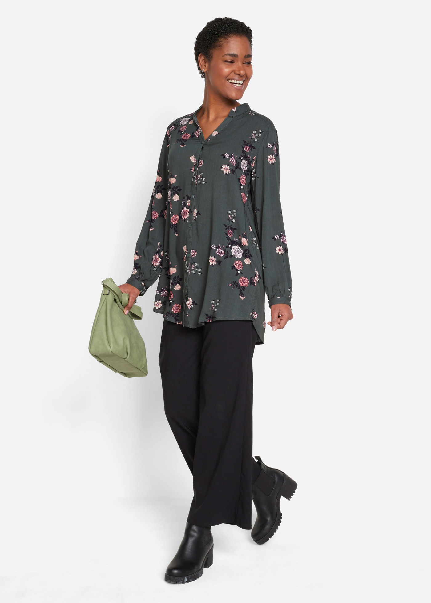 bonprix Chemisier long lockere Passform, aus Viskose, fliessender Stoff, Casual Stil