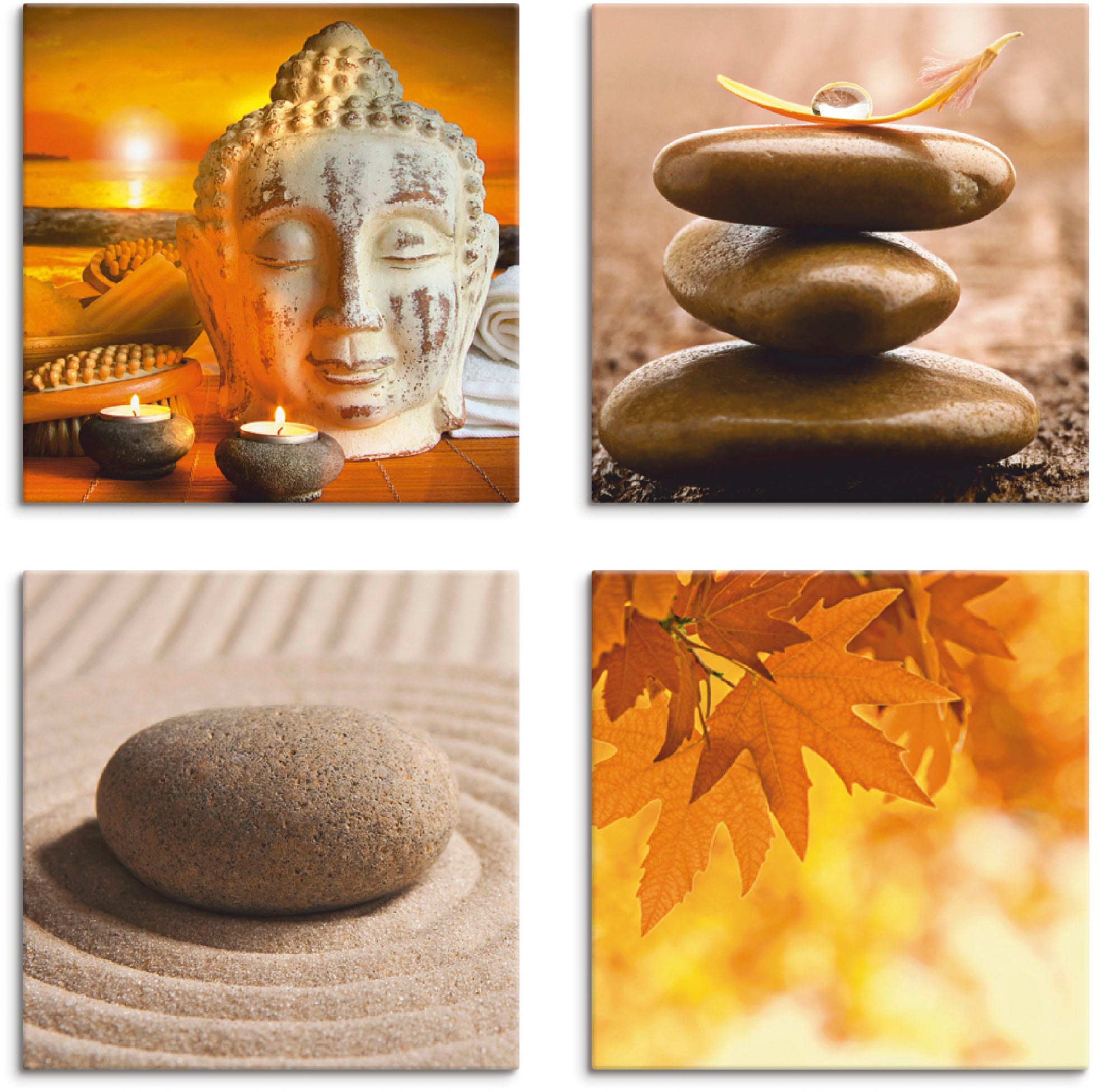Image of Artland Leinwandbild "Buddha-Statue Zen Garten Massagesteine" Zen 4 Stk. tlg. 4er Set, verschiedene Grössen