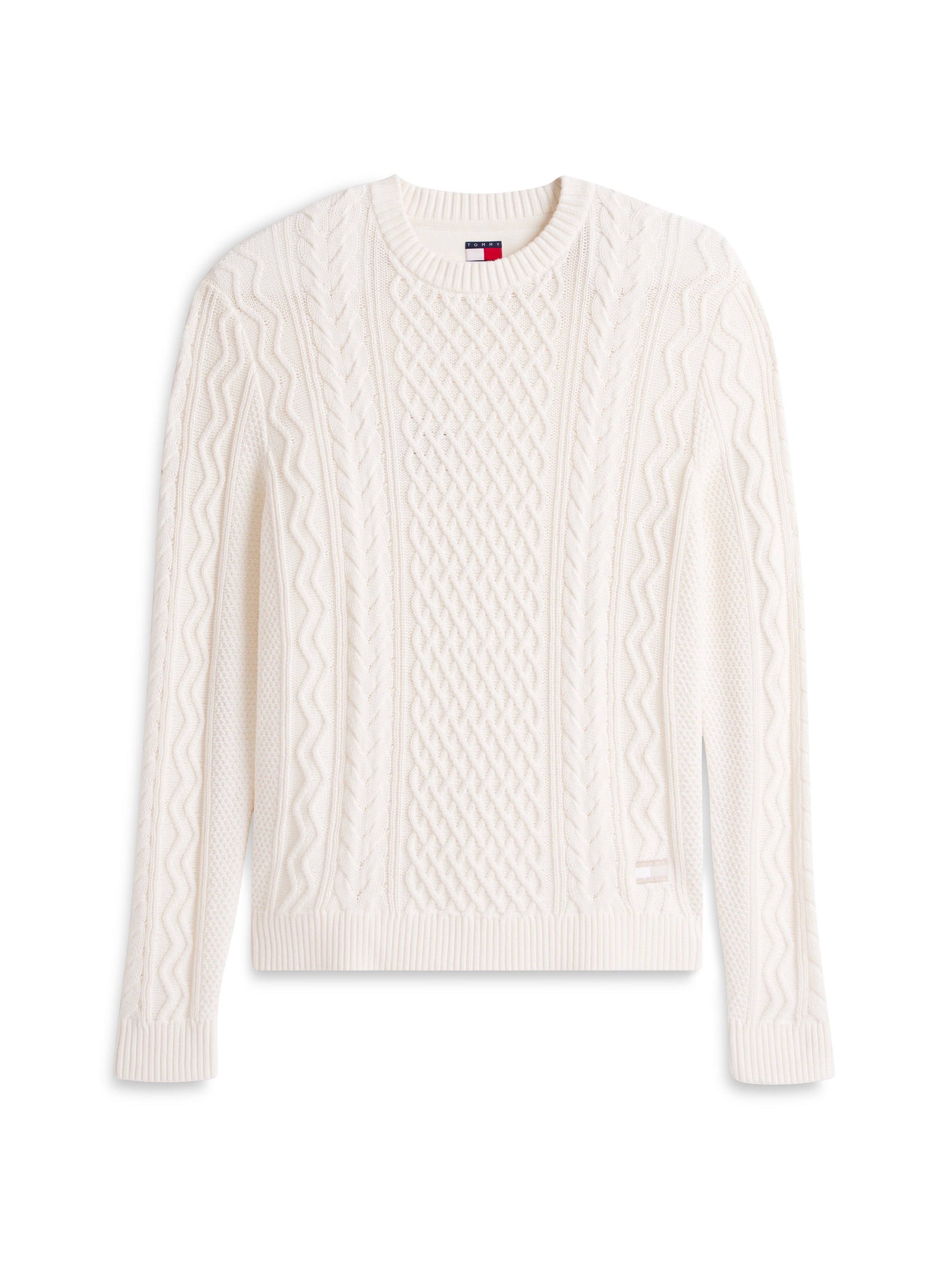 Tommy Jeans Strickpullover »BADGE CABLE«, Slim Fit, Rundhals