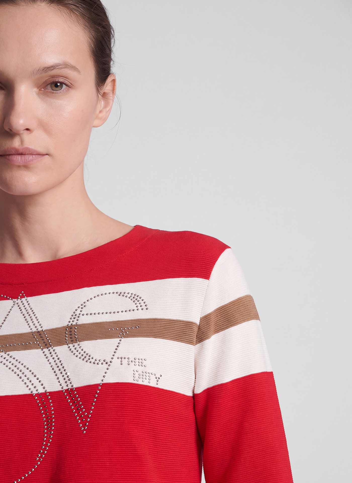 Rabe T-shirt à manches 3/4 mit Streifen und Glitzersteinen