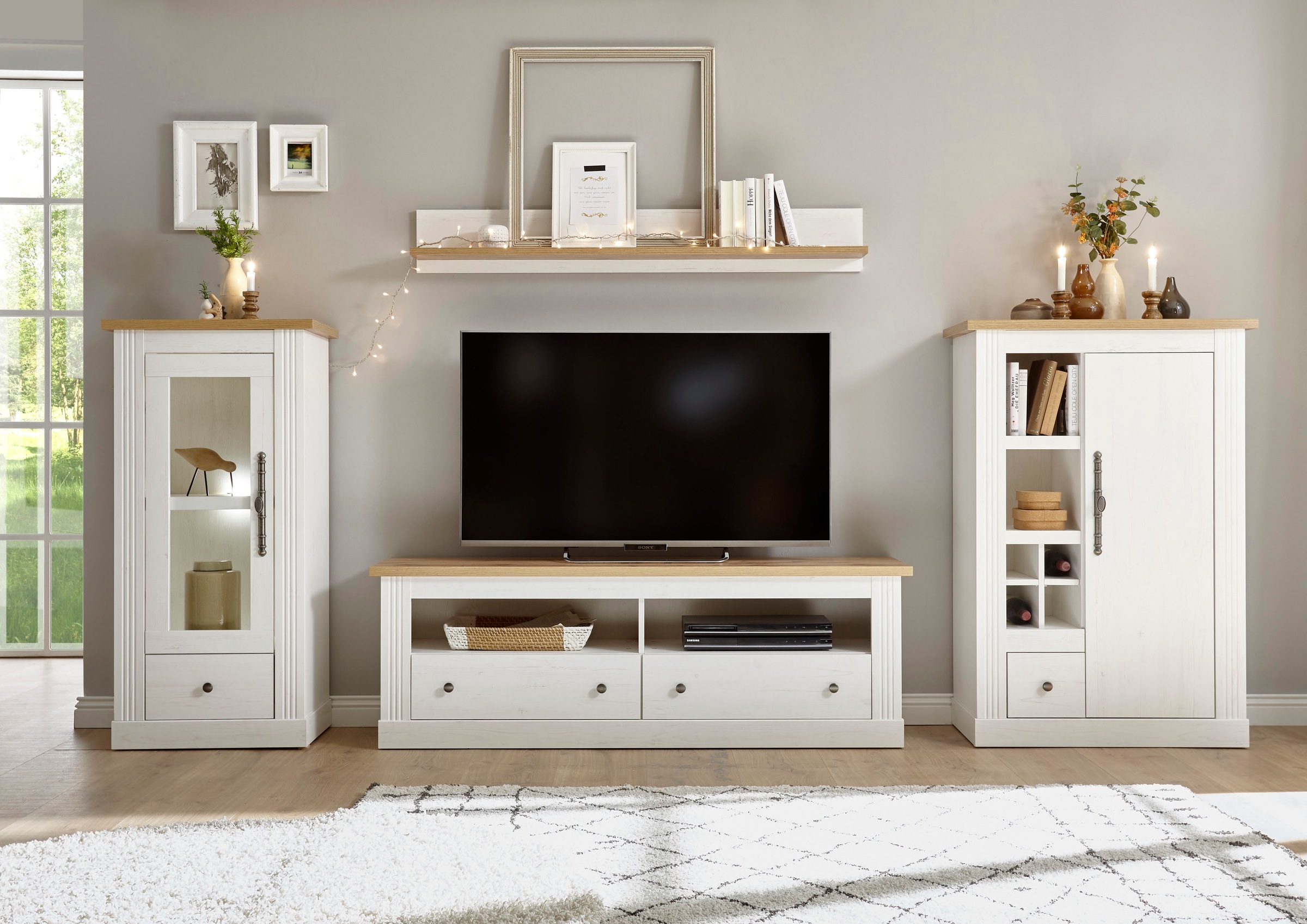 GOODproduct Wohnwand »Westminster BESTSELLER!« Set, Vitrine, Lowboard, Kommode, Wandregal, 4 Stk. tlg.