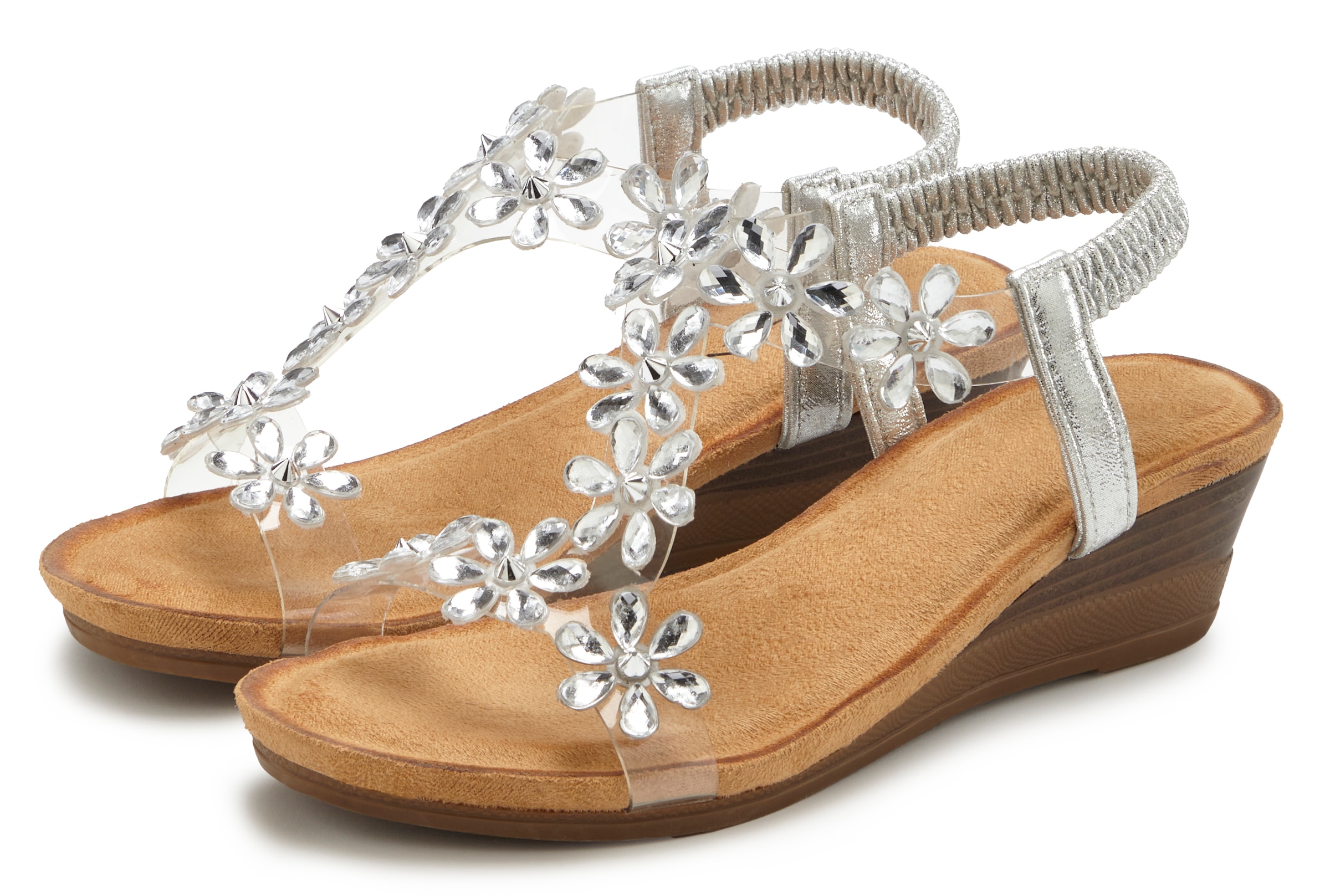 Image of LASCANA Sandalette "Sandale, Sommerschuh, offener Schuh, Keilsandalette," NEU mit elastischen Riemchen und Keilabsatz VEGAN