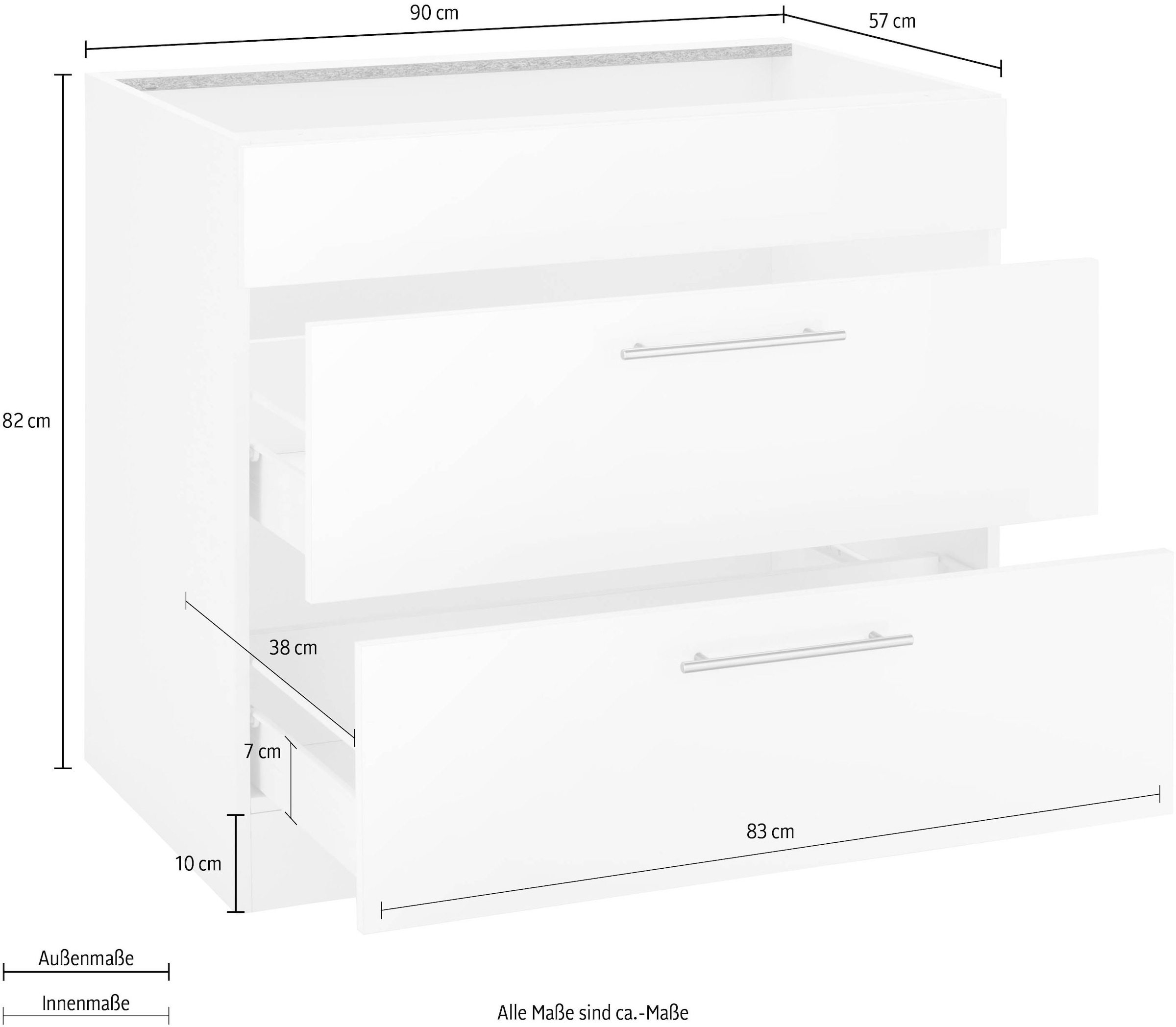 wiho Küchen Armoire d'encastrement pour table de cuisson »Cali« 90 cm breit, ohne Arbeitsplatte