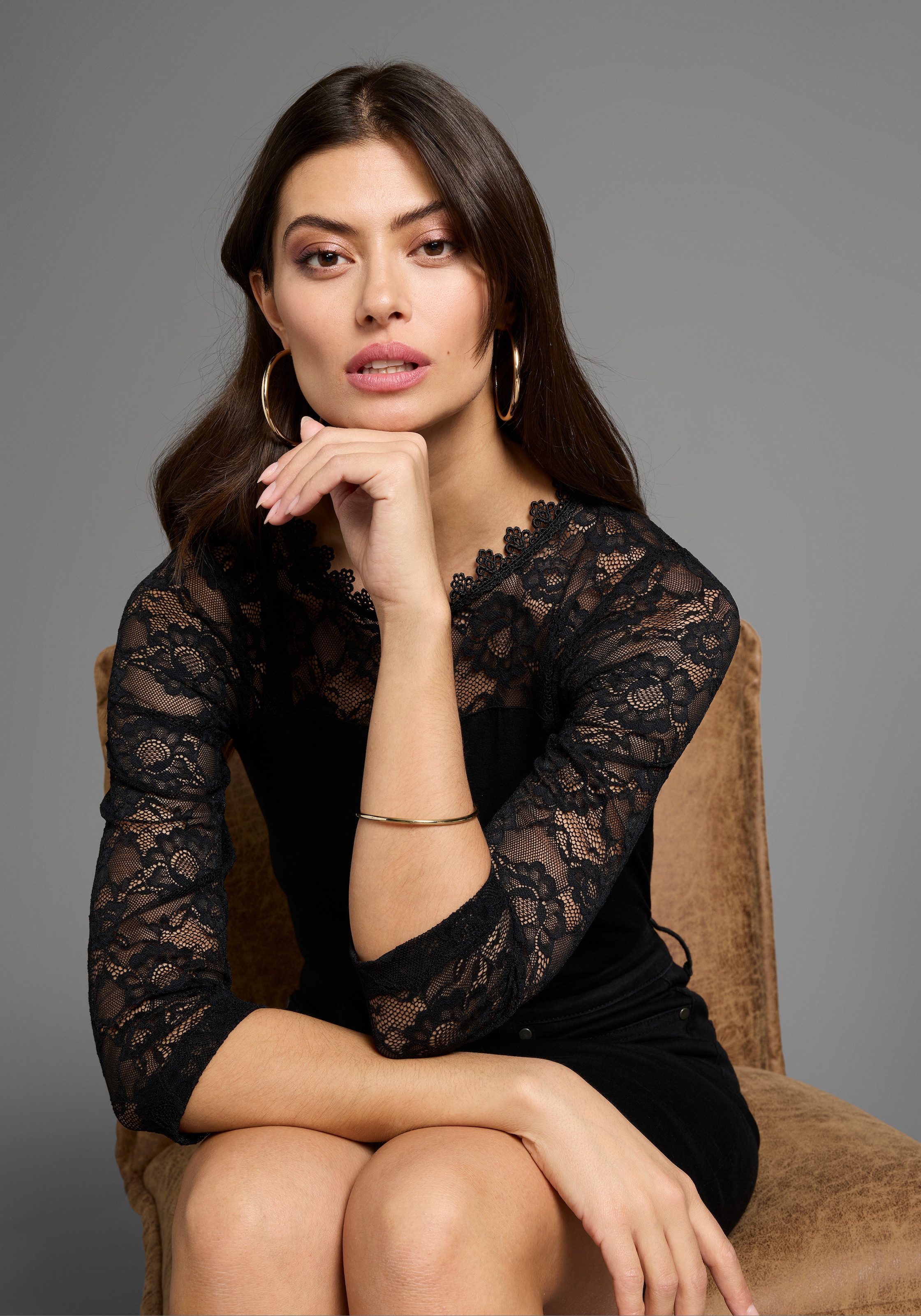 Image of Laura Scott Spitzenshirt mit 3/4 Ärmeln
