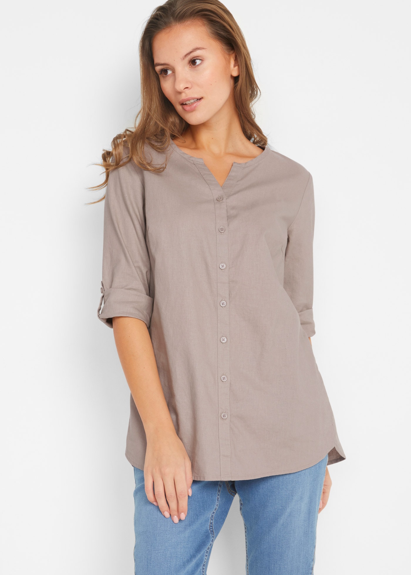 bonprix Langarmbluse »Bluse mit Leinen, 3/4 Arm« Regular Fit, für den Alltag, aus Leinen und Baumwolle
