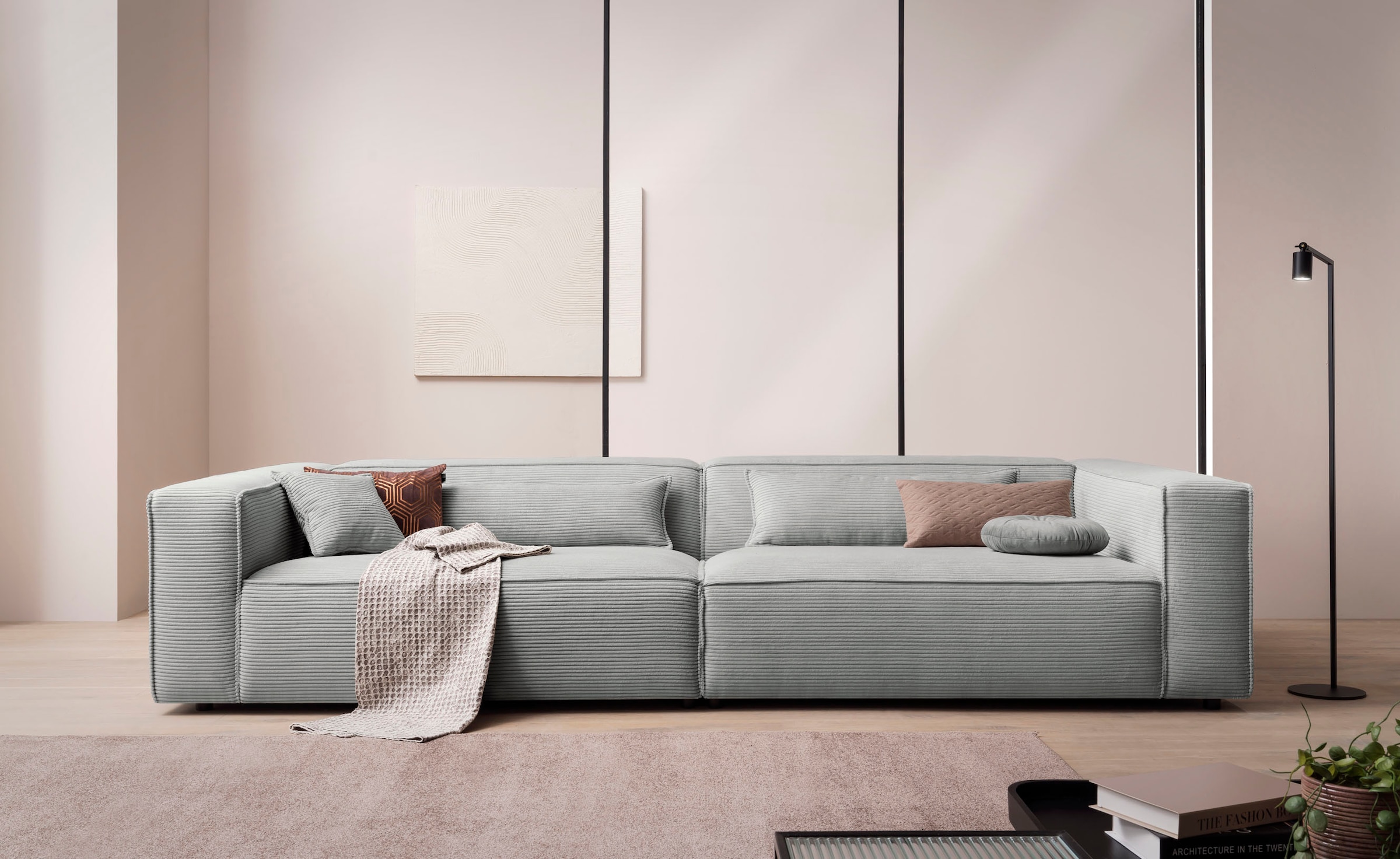 LeGer Home by Lena Gercke 3-Sitzer »PIARA, XXL Sofa mit Kedernaht, Big-Sofa in Cord oder Leinenoptik«, schwarze Füsse, bequemer Sitzkomfort, extra tiefe Sitzfläche
