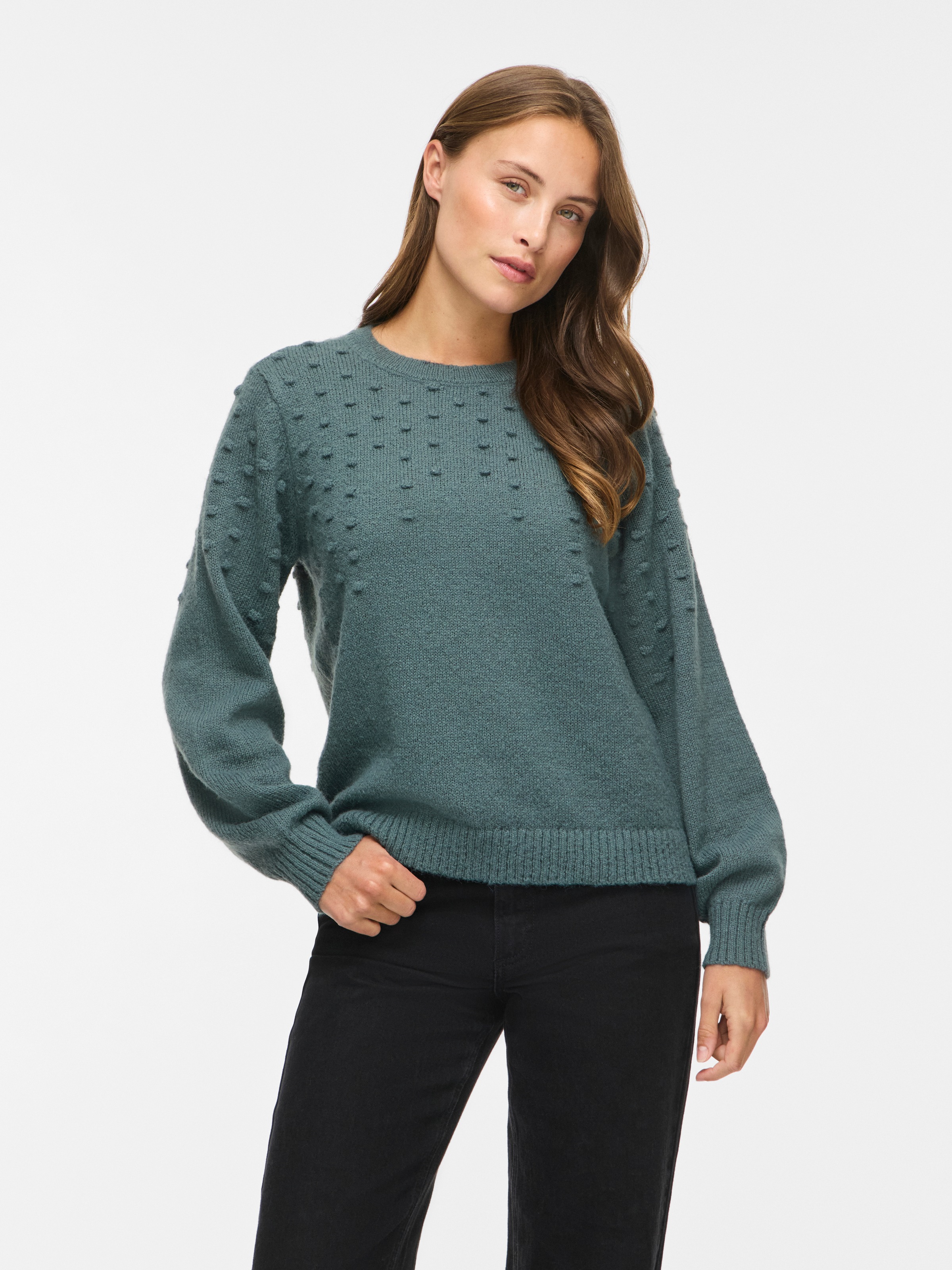 Image of Vila Rundhalspullover "VITULI O-NECK L/S DOT KNIT TOP-NOOS" Kunstfaser, normal geschnitten