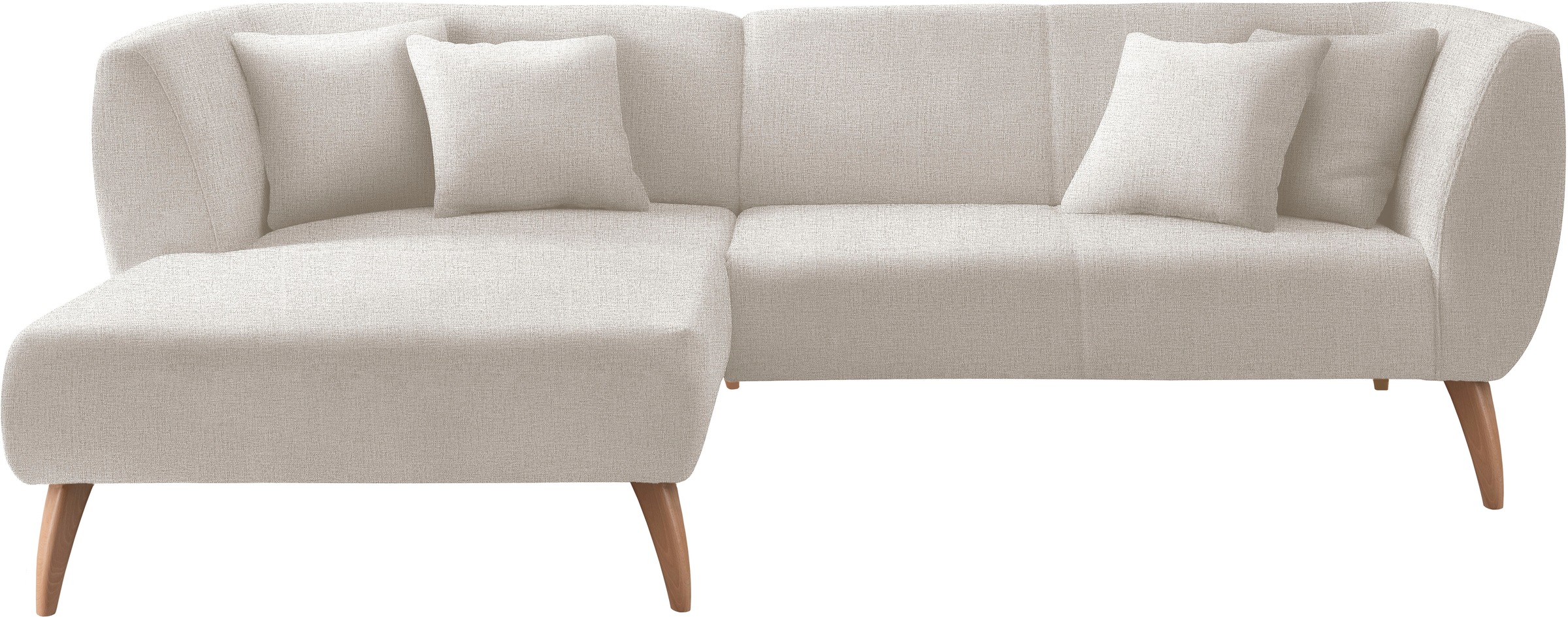 INOSIGN Ecksofa »Colori Polstermöbel mit zeitlos eleganter Rückenführung. L-Form«, Holzfussfarbe wählbar, inkl. 4x Zierkissen