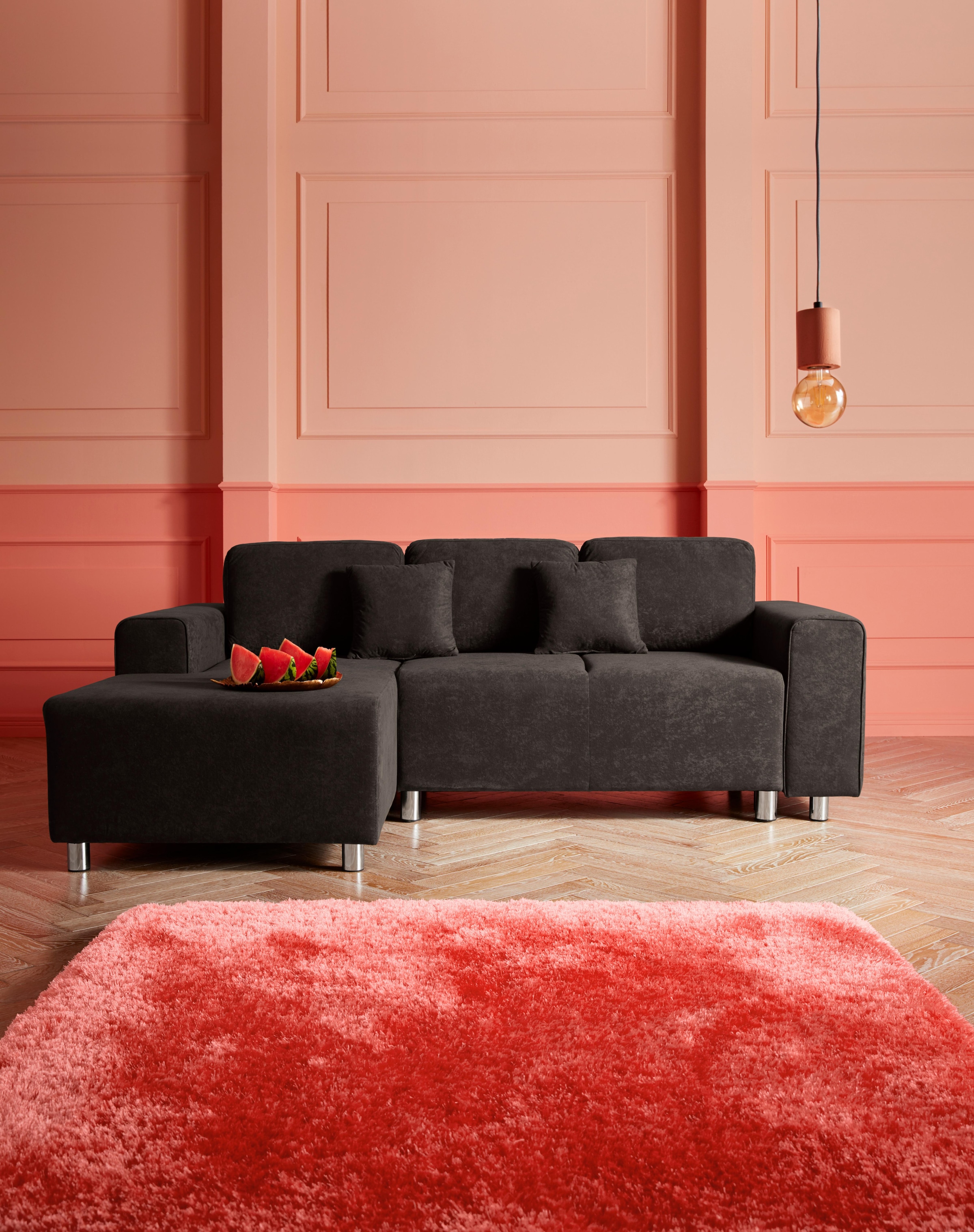 Home affaire Canapé d'angle »Györ« L-Form, wahlweise mit Bettfunktion und Bettkasten incl. 2 Zierkissen