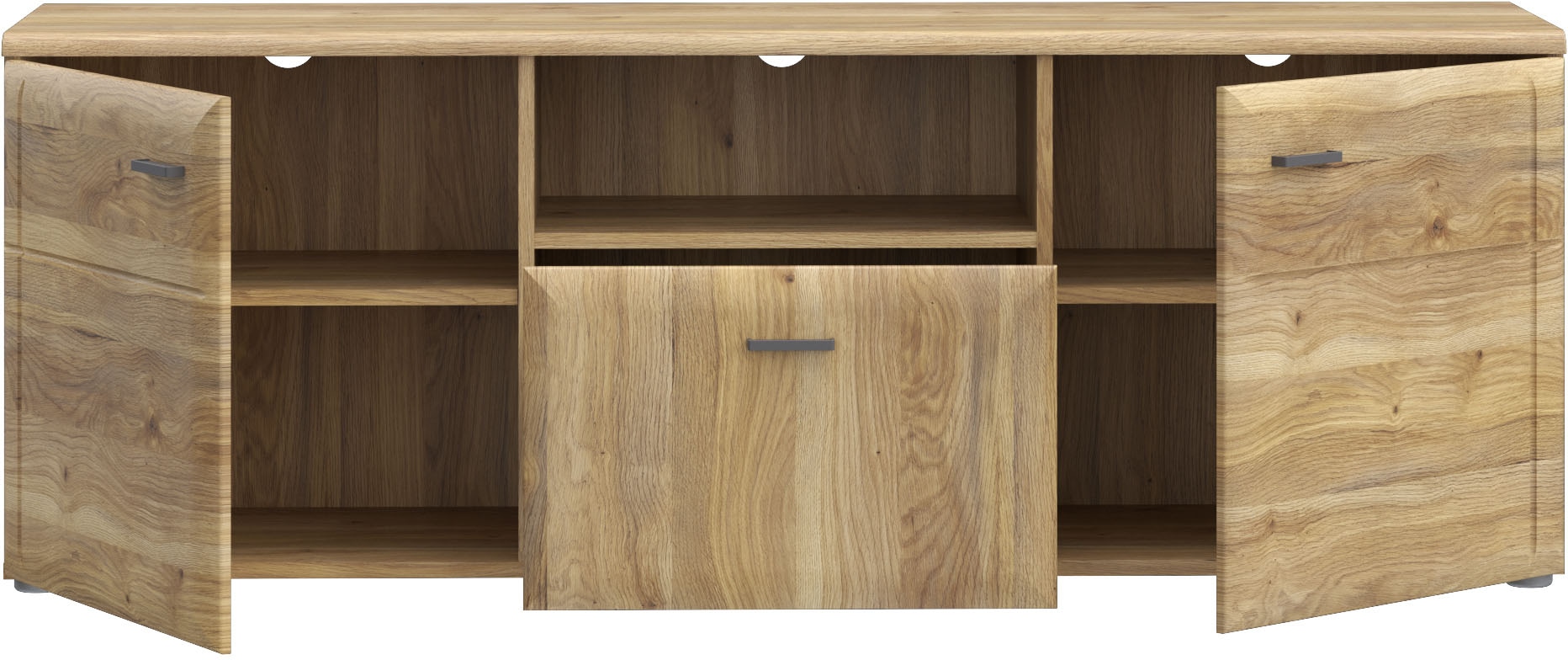 FORTE Lowboard »Akinori TV-Board, TV-Schrank« TV Board, MDF Front, Holzoptik; Metallgriffe, Vollauzug, Soft Close
