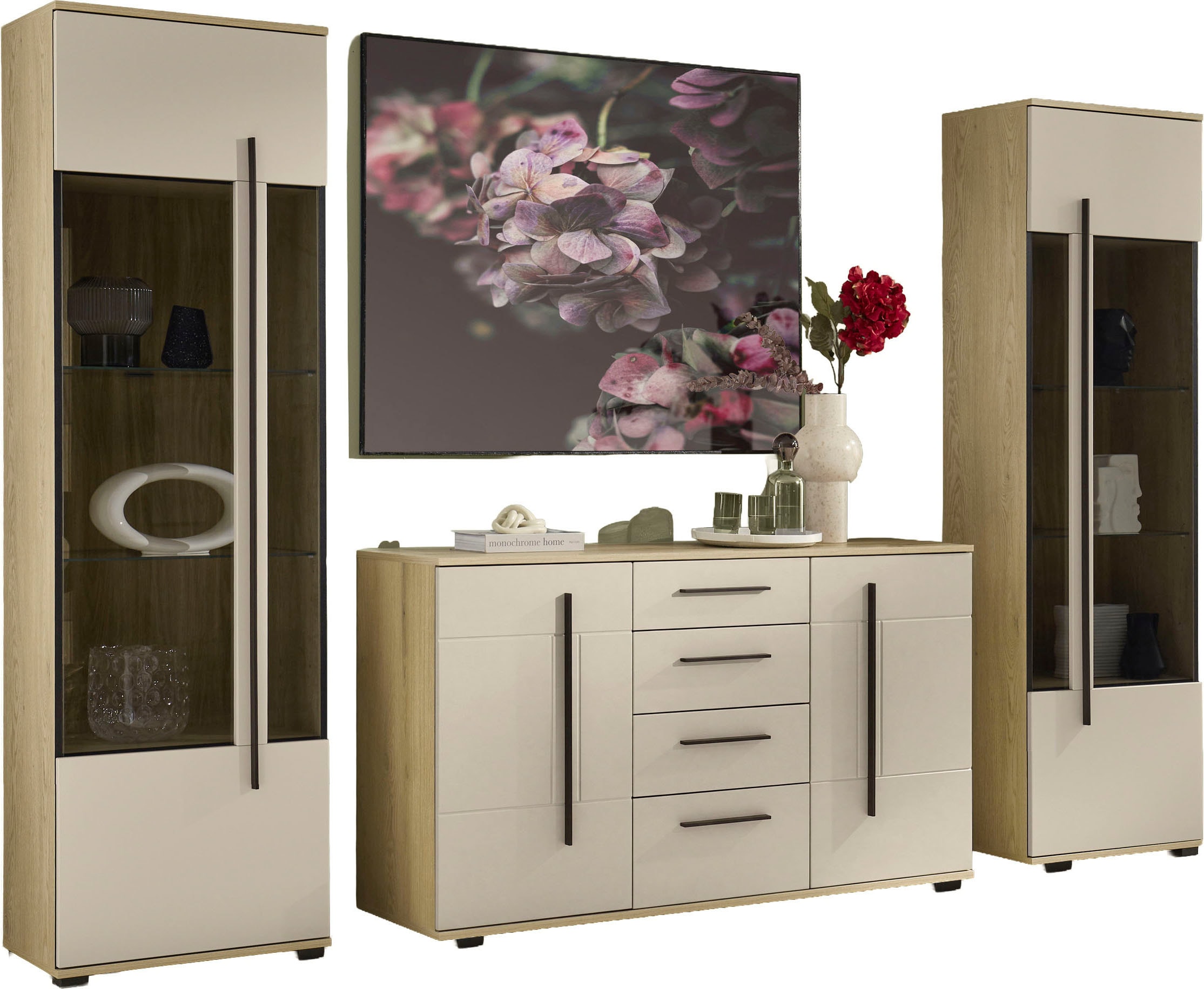 Home affaire Meuble mural »Cantara, Anbauwand, Wohnzimmer-Set, in Eiche Evoke, Weiss oder Kaschmir« Ensemble, 