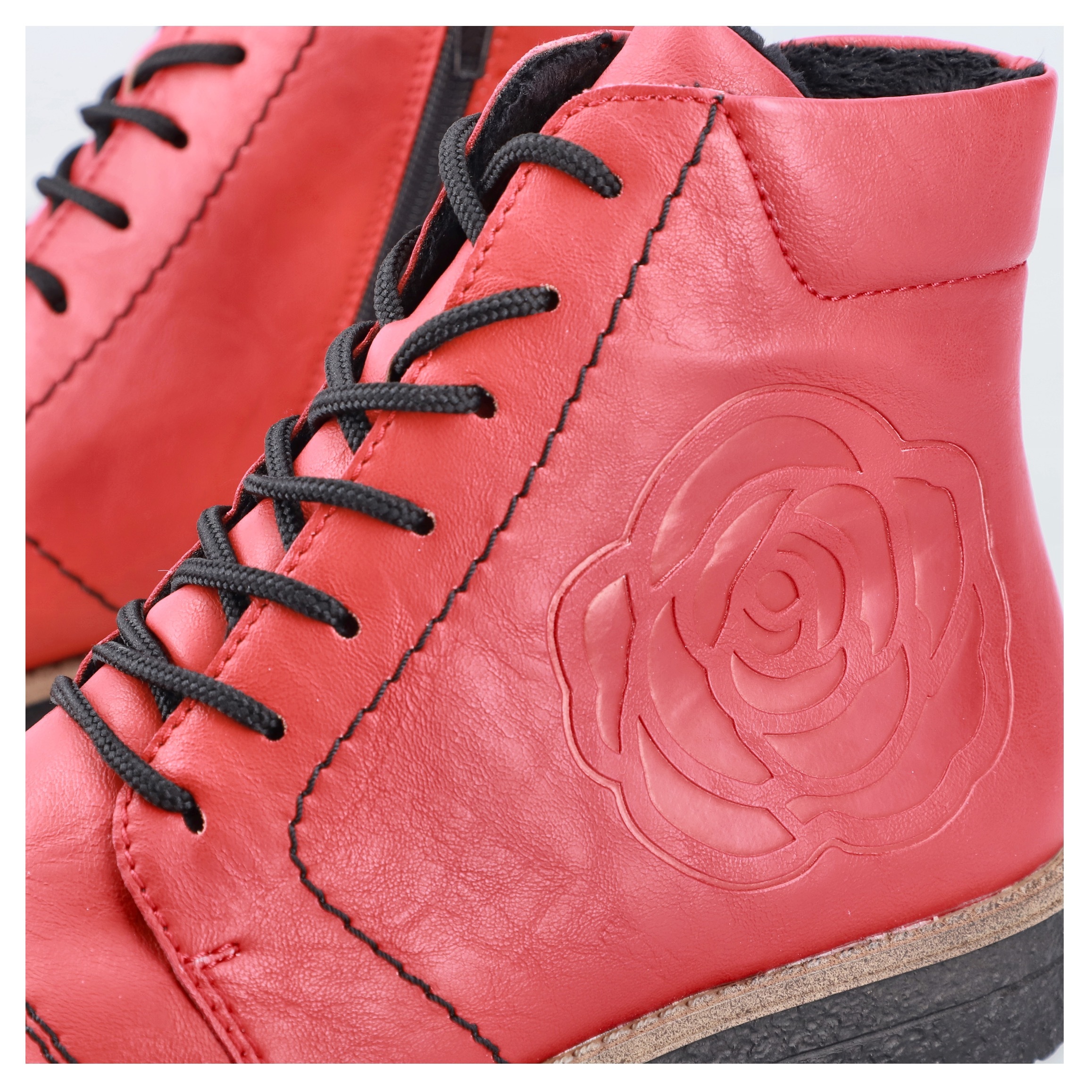 Rieker Schnürstiefelette, Schnürboots, Reissverschluss-Stiefelette, Blockabsatz, Rosenmuster