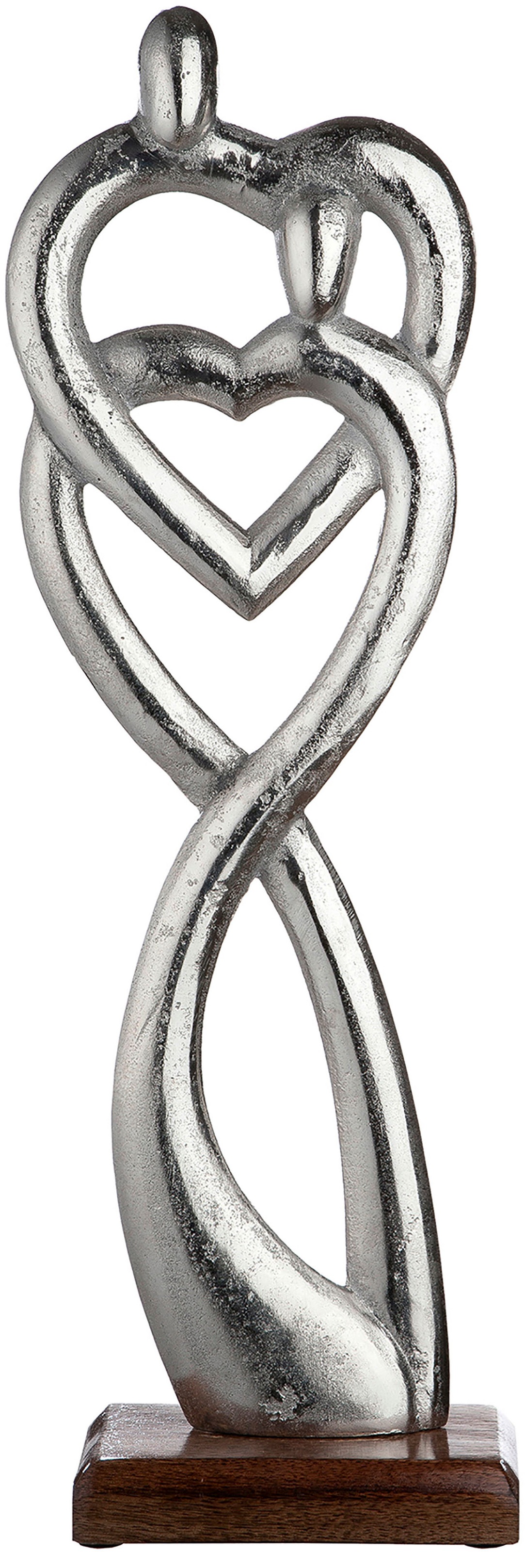 Image of GILDE Dekofigur »Skulptur Figura Verbundenheit, silberfarben«, (1 St.), Dekoobjekt, Höhe 51 cm, Herz Form, aus Metall, Sockel aus Holz, Wohnzimmer bei Ackermann Versand Schweiz