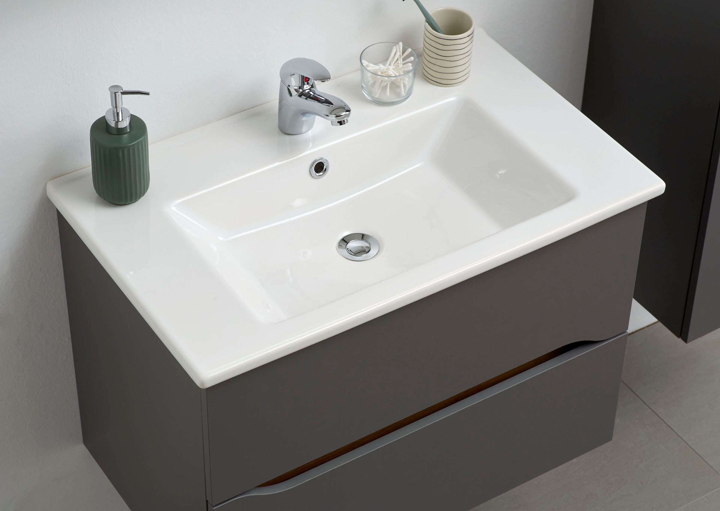 Saphir Waschtisch »Quickset Keramikwaschtisch mit Unterschrank, 75 cm breit« Waschplatz, Unterschrank mit Waschbecken, 2 Schubladen, grifflos