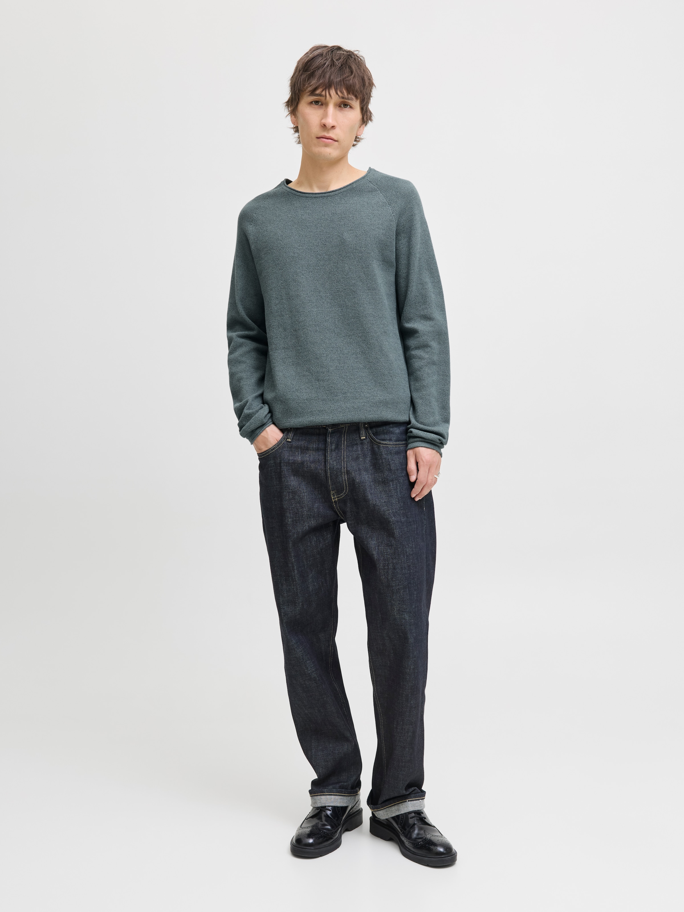 Jack & Jones Pull à col rond »JJEHILL KNIT CREW NECK NOOS« Baumwolle, regular fit