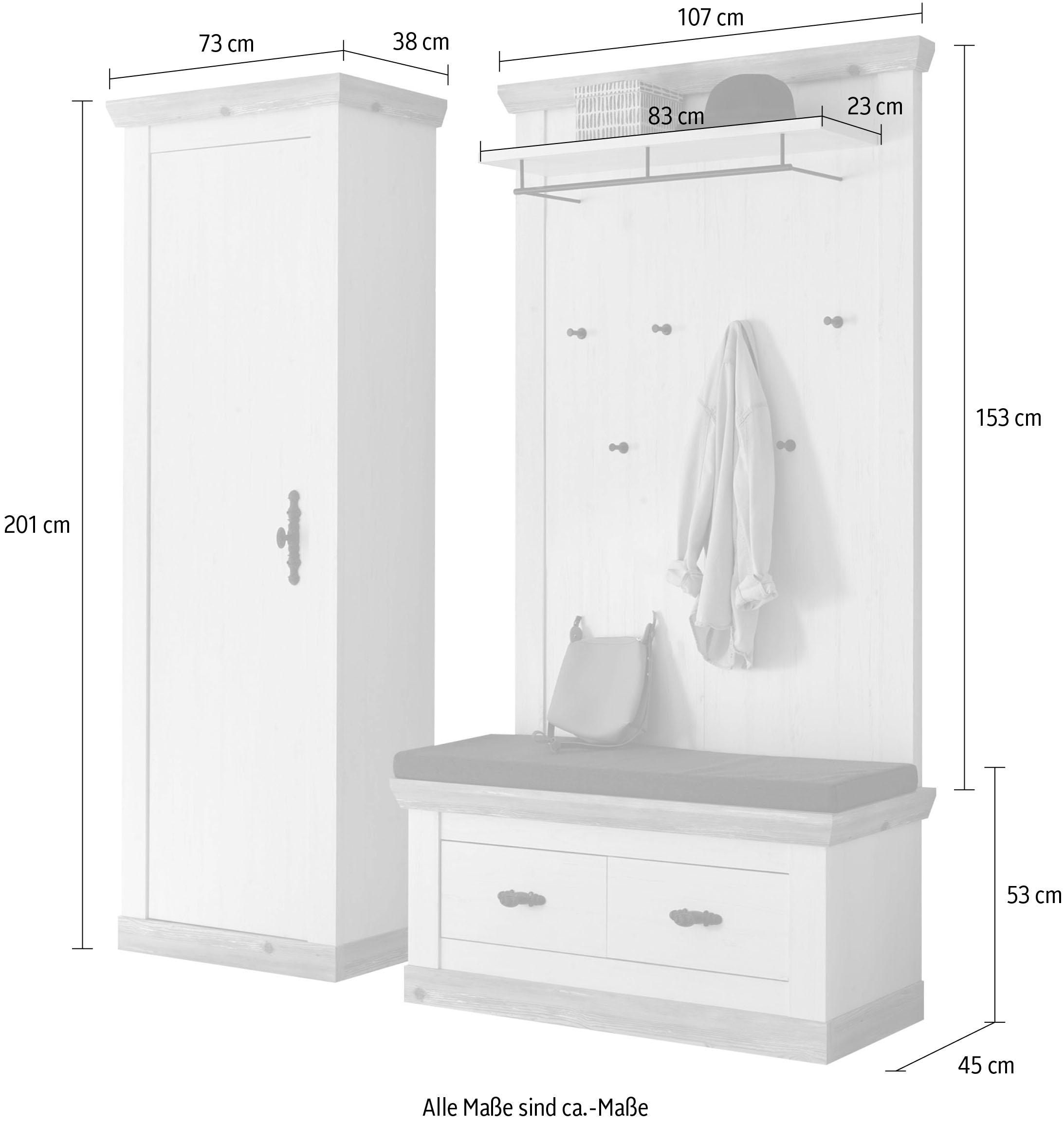 Home affaire Garderoben-Set »Florenz«, und 1 prix 1 aus bas St.), Stauraumschrank à 1 Paneel bestehend Bank, (3