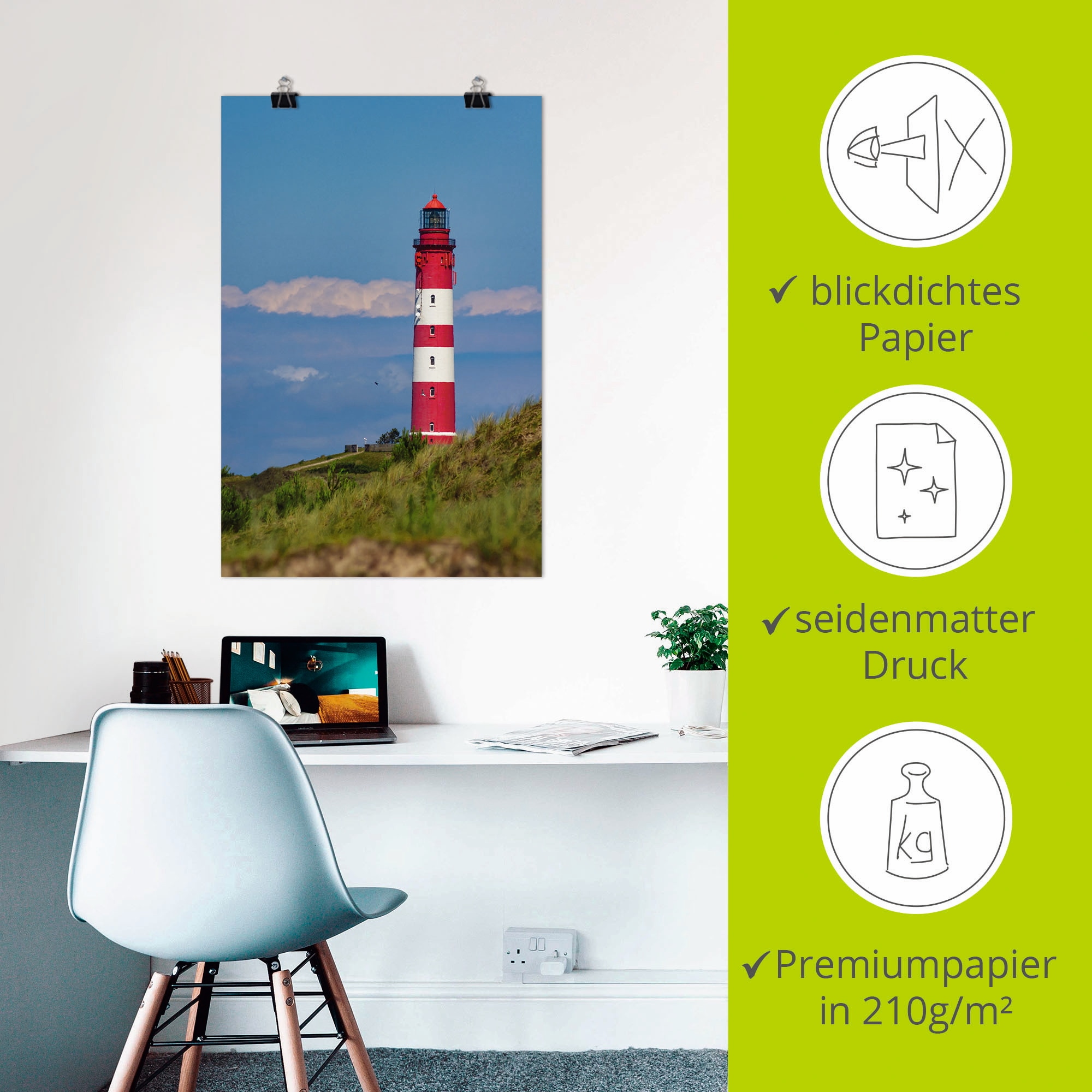 Artland Wandbild »Leuchtturm von Amrum«, Gebäude, (1 St.), als Leinwandbild, Poster in verschied. Grössen