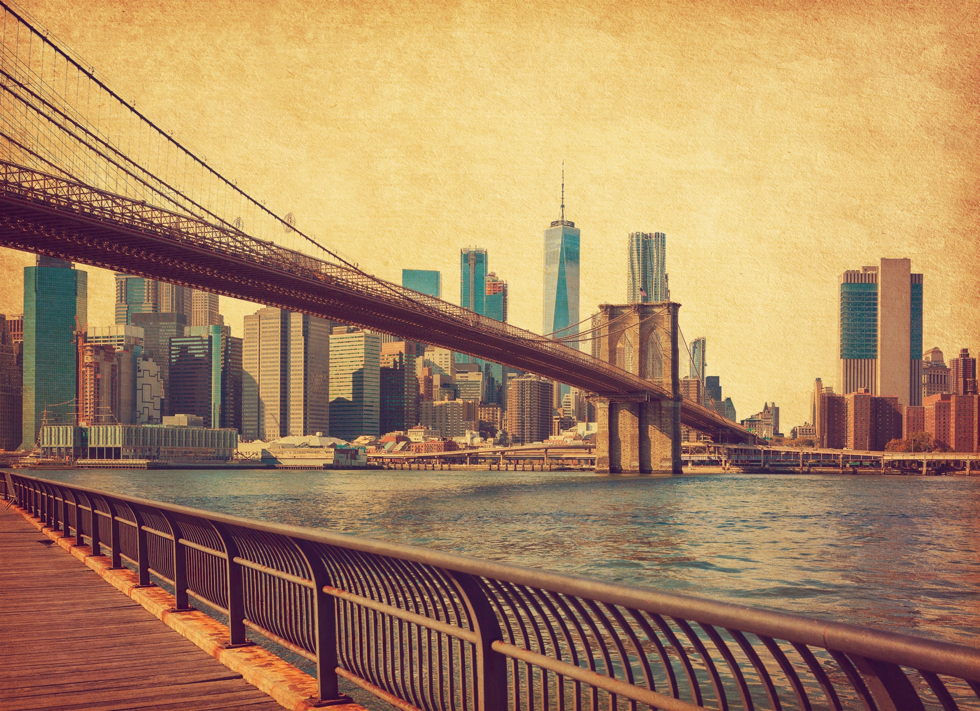 Image of Papermoon Fototapete "NEW YORK-RETRO BROOKLYN BRIDGE MANHATTAN SKYLINE STADT"